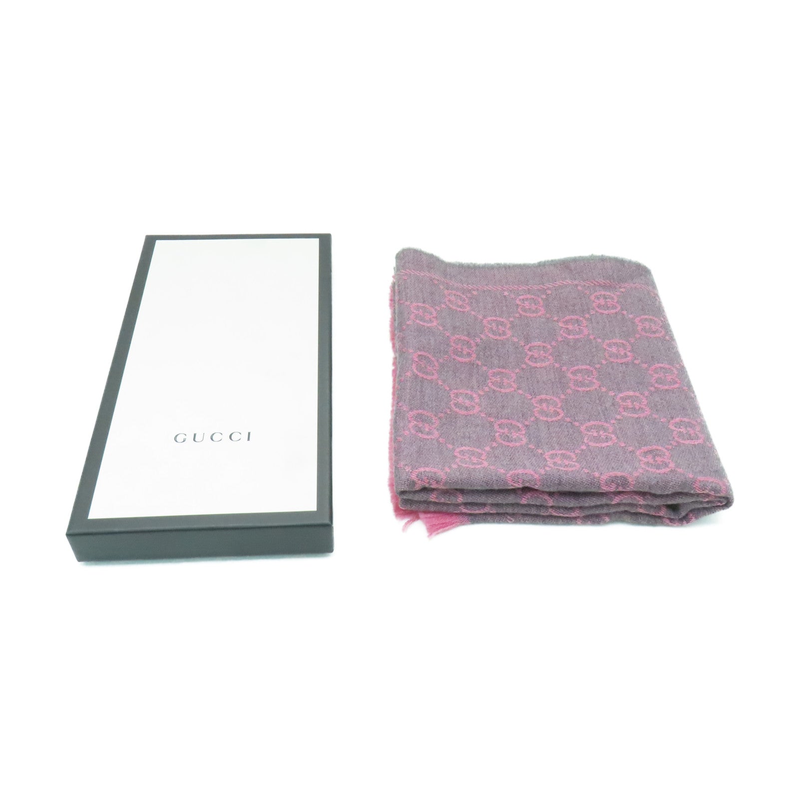 GUCCI 羊毛Muffler 48x180cm圍巾粉紅色/灰色
