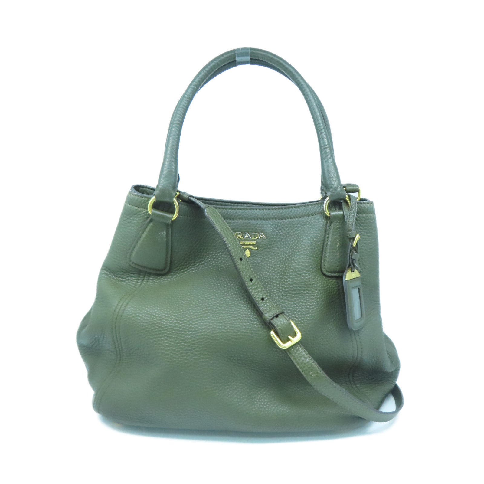 PRADA cowhide leather Shoulder Bag gold buckle handle shoulder bag green