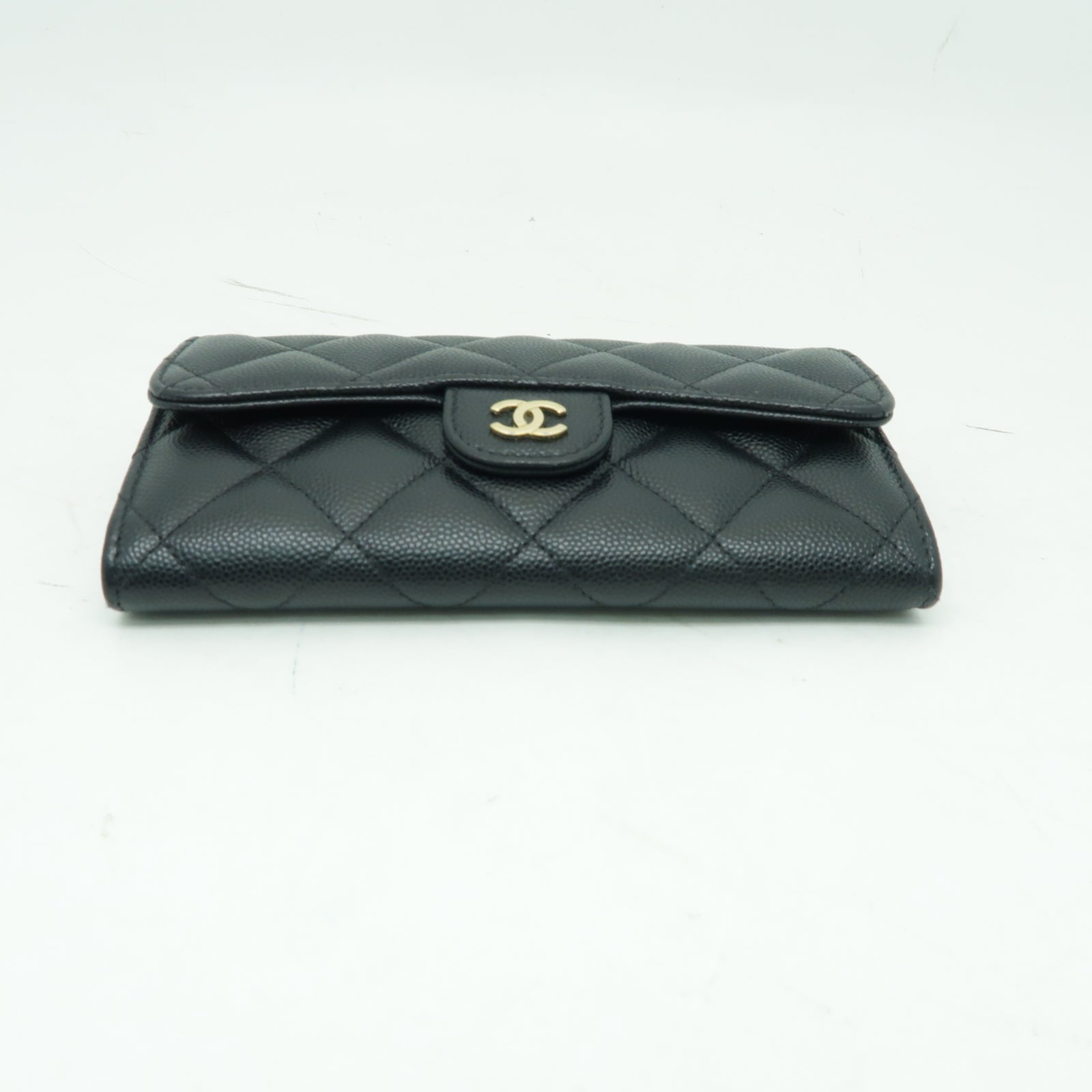 CHANEL 菱格Caviar皮革Wallet金扣錢包黒色