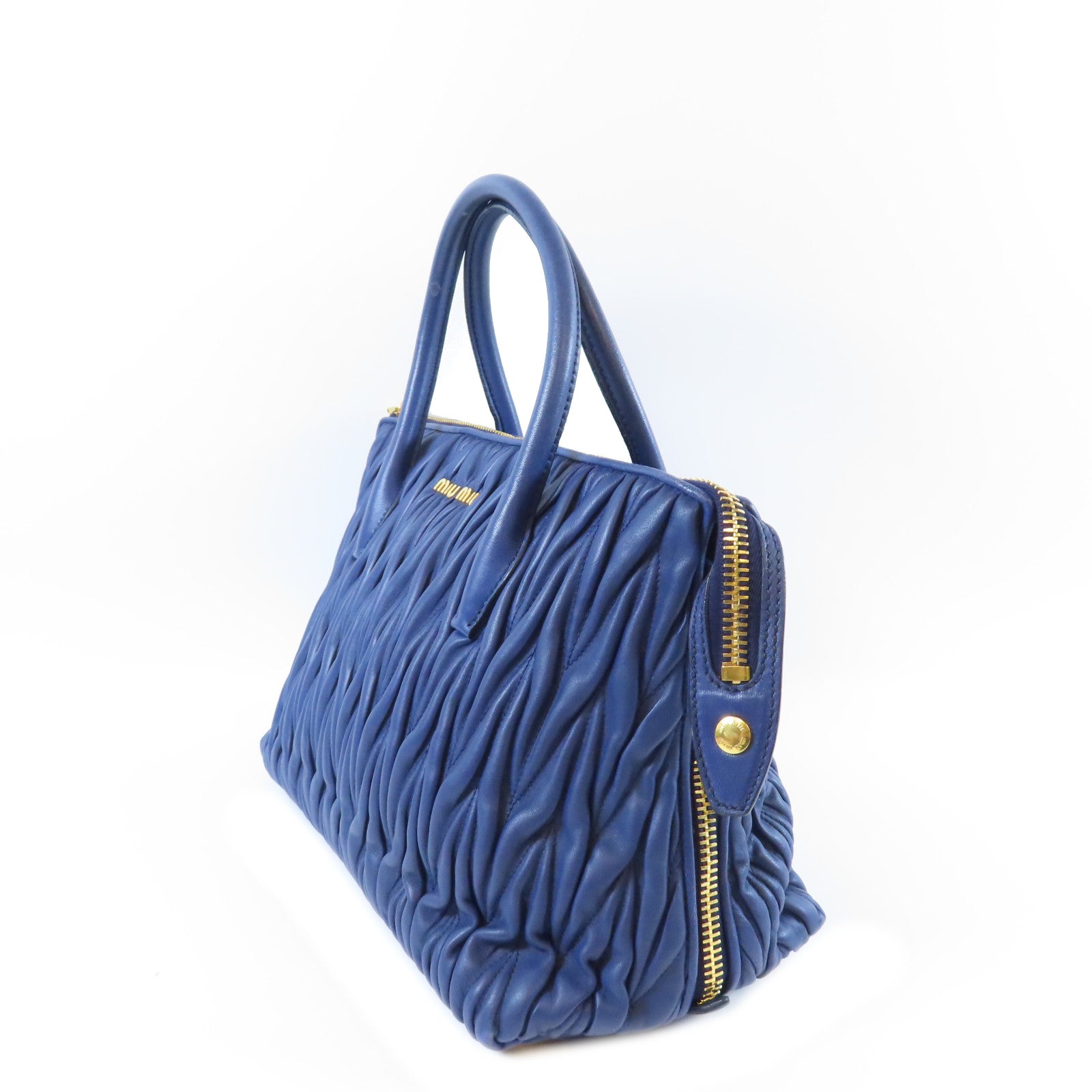 Miu Miu 牛皮皮革Handbag金扣手挽袋藍色