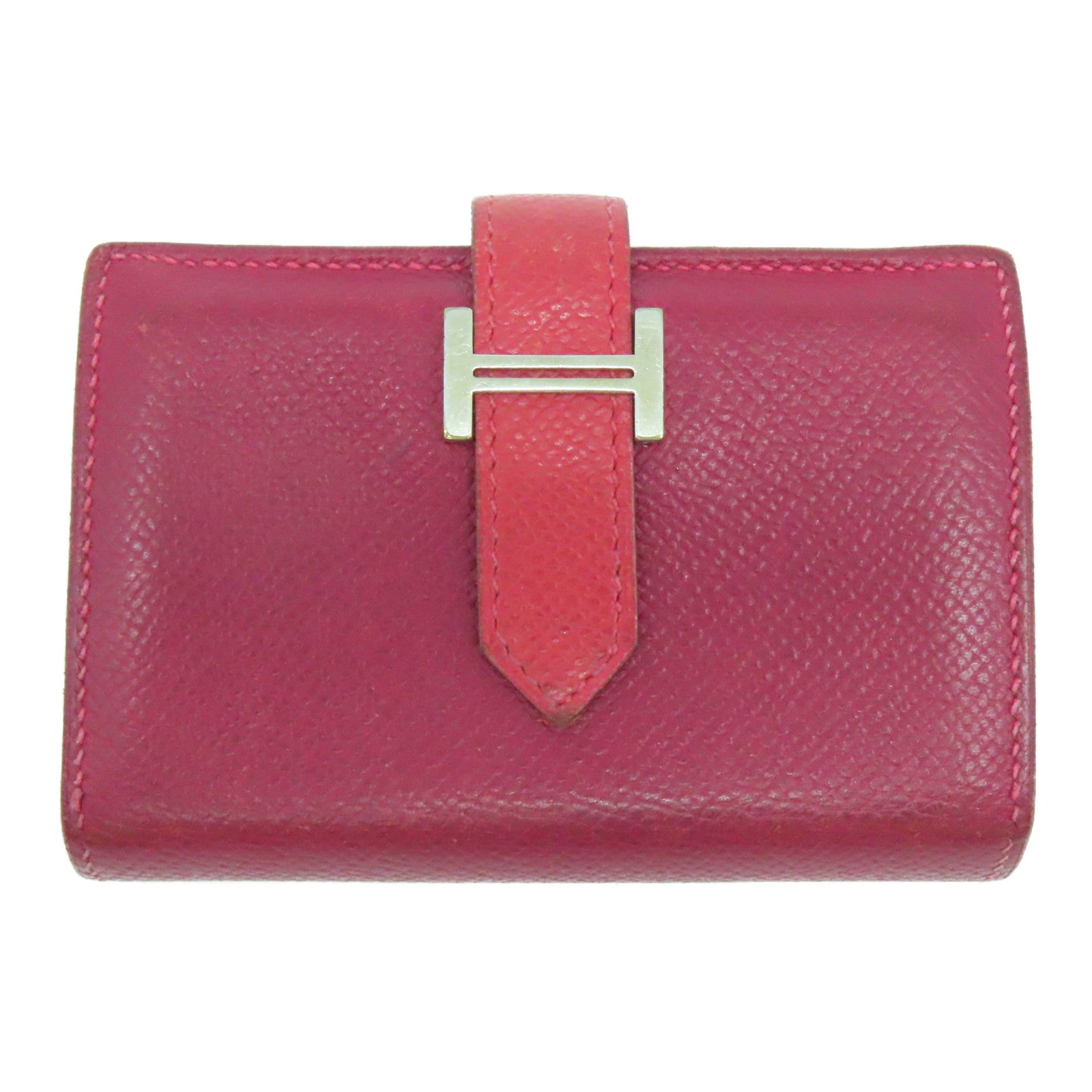 HERMES Epsom皮革Bearn Card Case銀扣卡片套暗紅/番茄紅