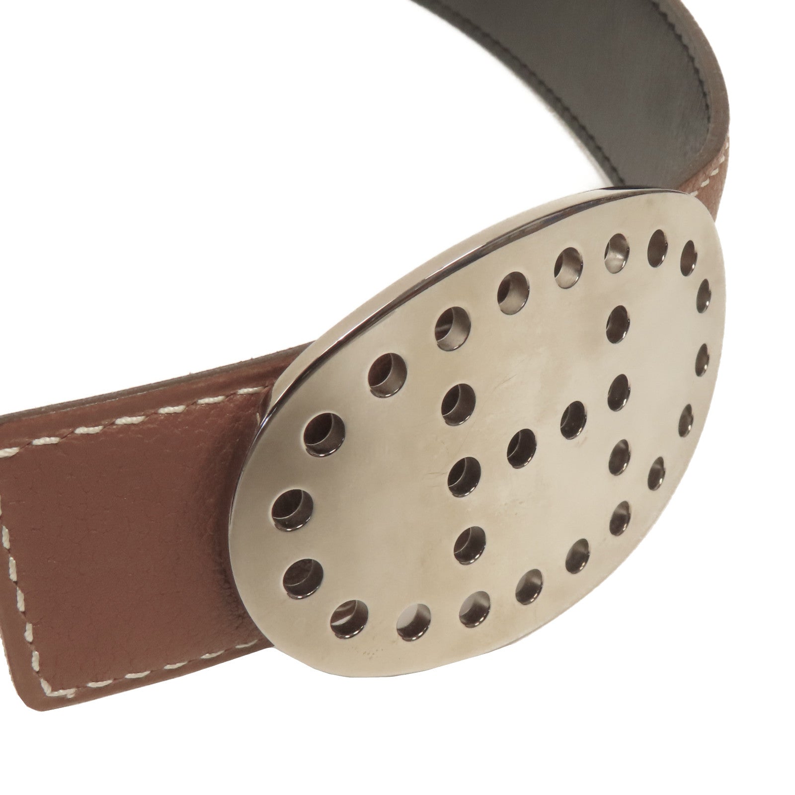 HERMES Chevre皮革Belt 80cm銀扣皮帶啡色