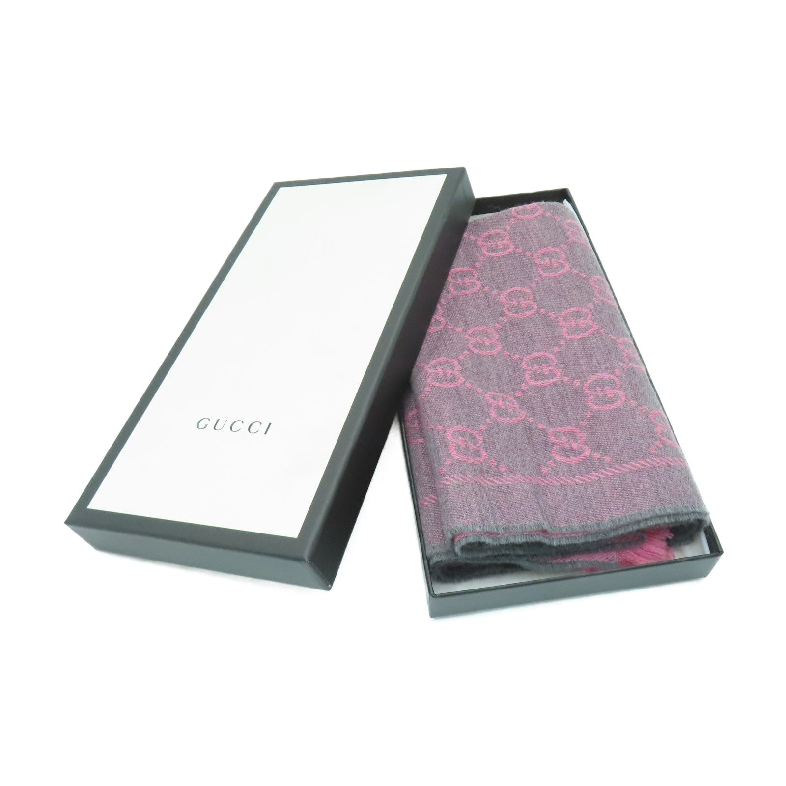 GUCCI 羊毛Muffler 48x180cm圍巾粉紅色/灰色