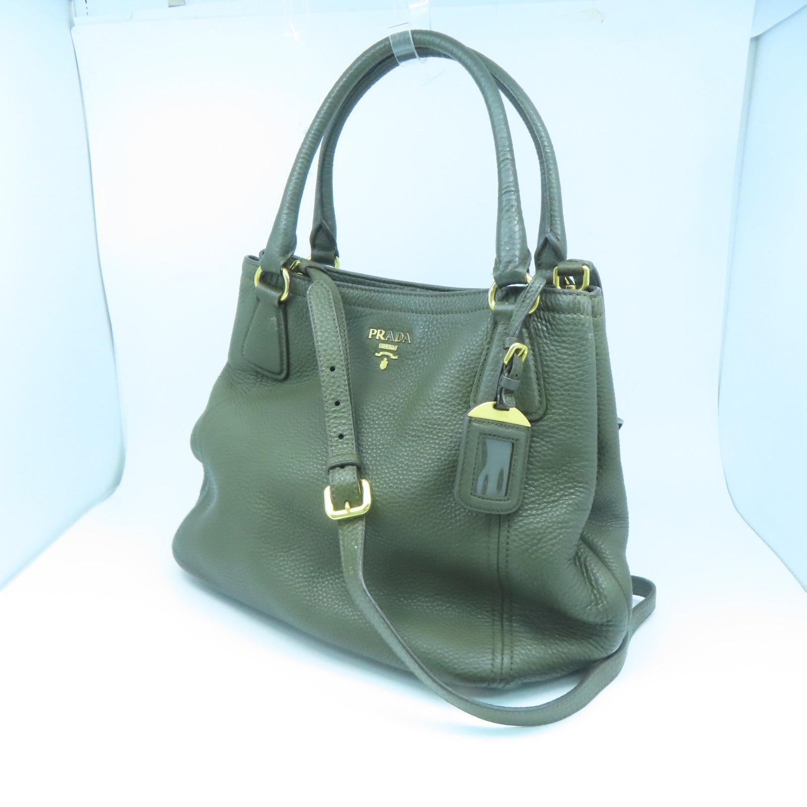 PRADA cowhide leather Shoulder Bag gold buckle handle shoulder bag green