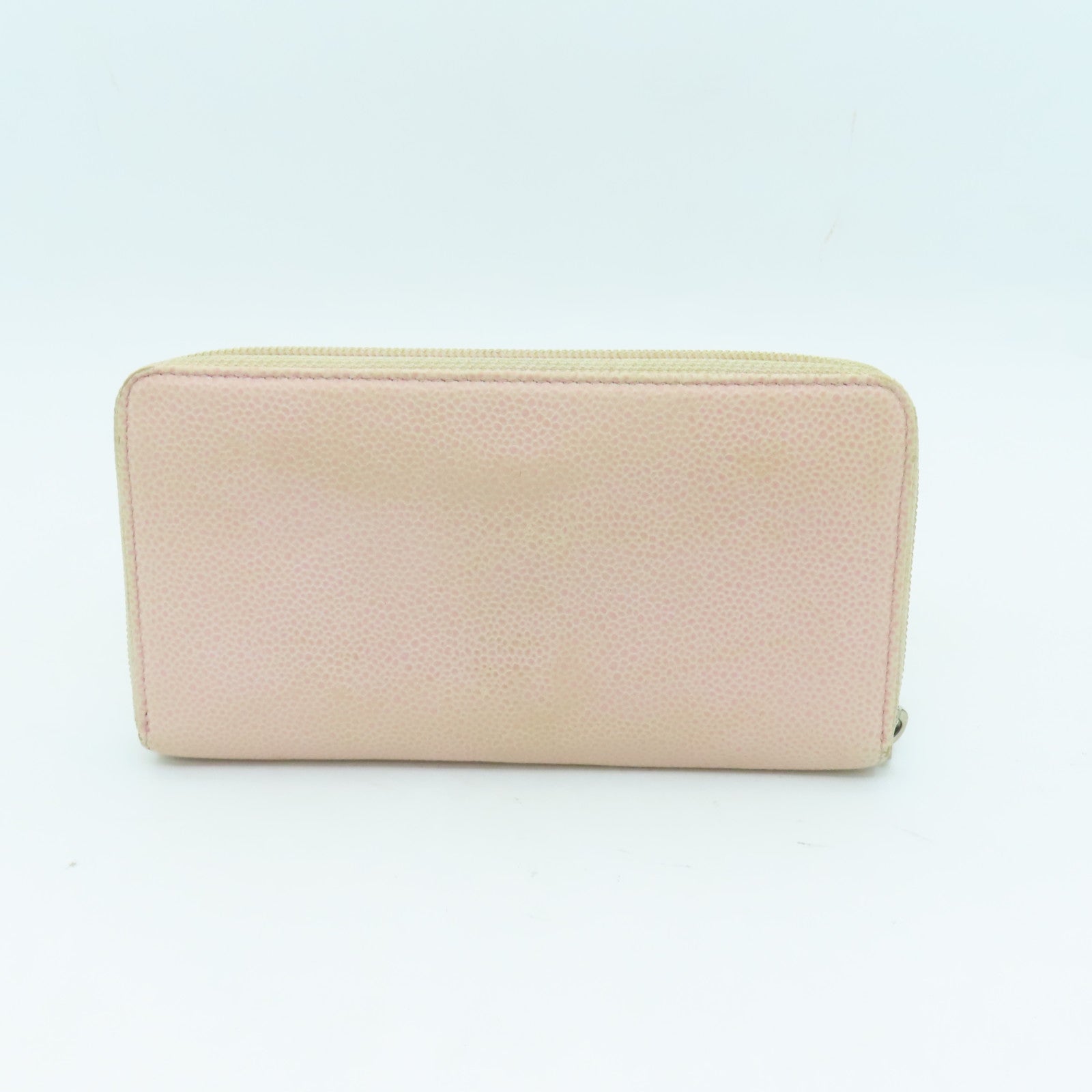 CHANEL Caviar Leather Zipper Long Wallet Silver Buckle Long Wallet Pink