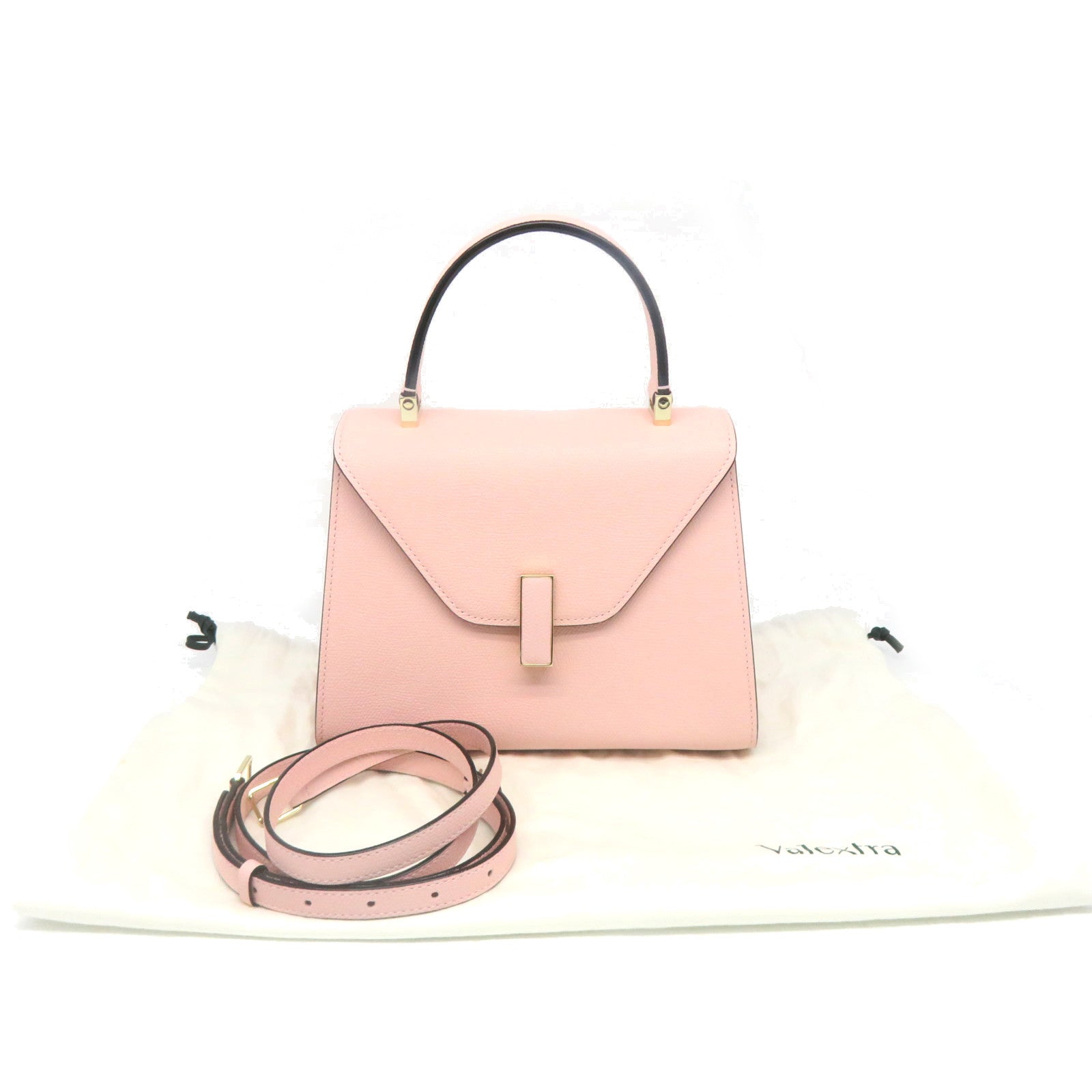 SELECTION Cowhide Leather Valextra Mini Textued 2Way Hand Bag Pink