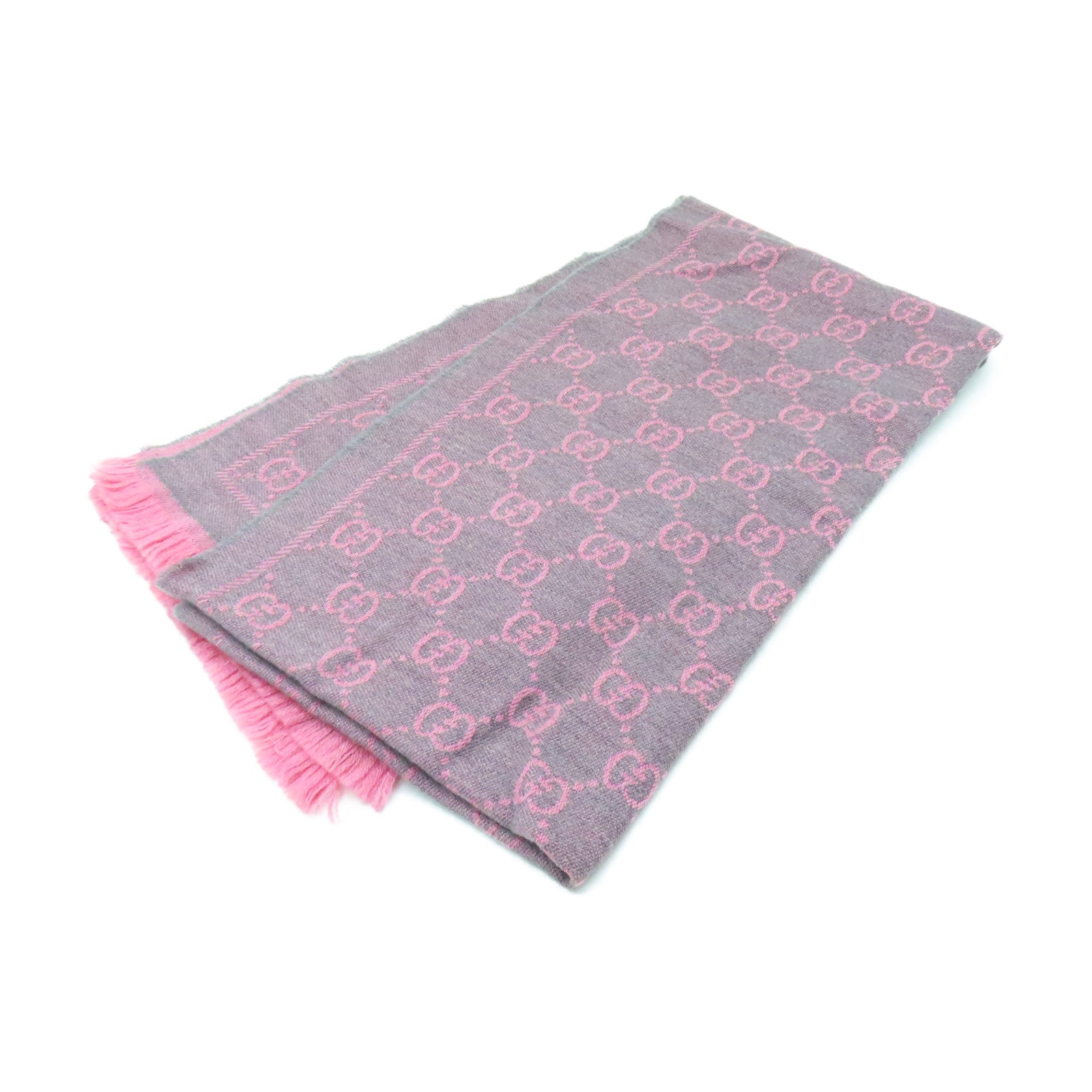 GUCCI 羊毛Muffler 48x180cm圍巾粉紅色/灰色