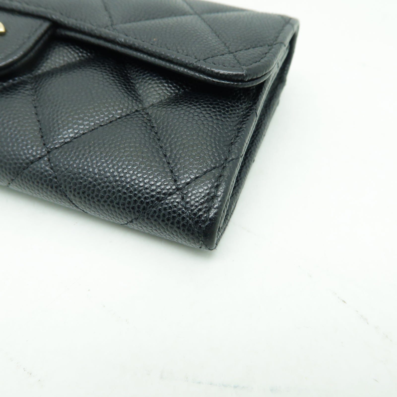 CHANEL 菱格Caviar皮革Wallet金扣錢包黒色