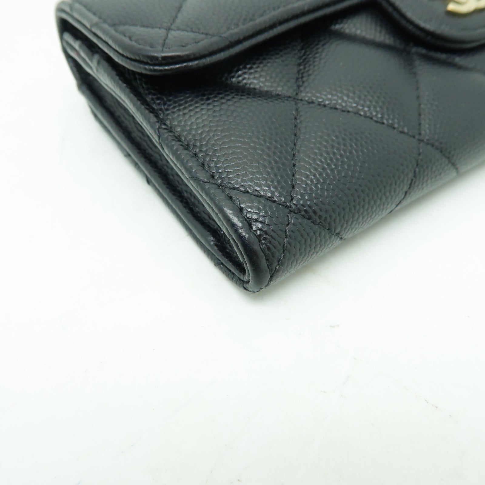 CHANEL 菱格Caviar皮革Wallet金扣錢包黒色