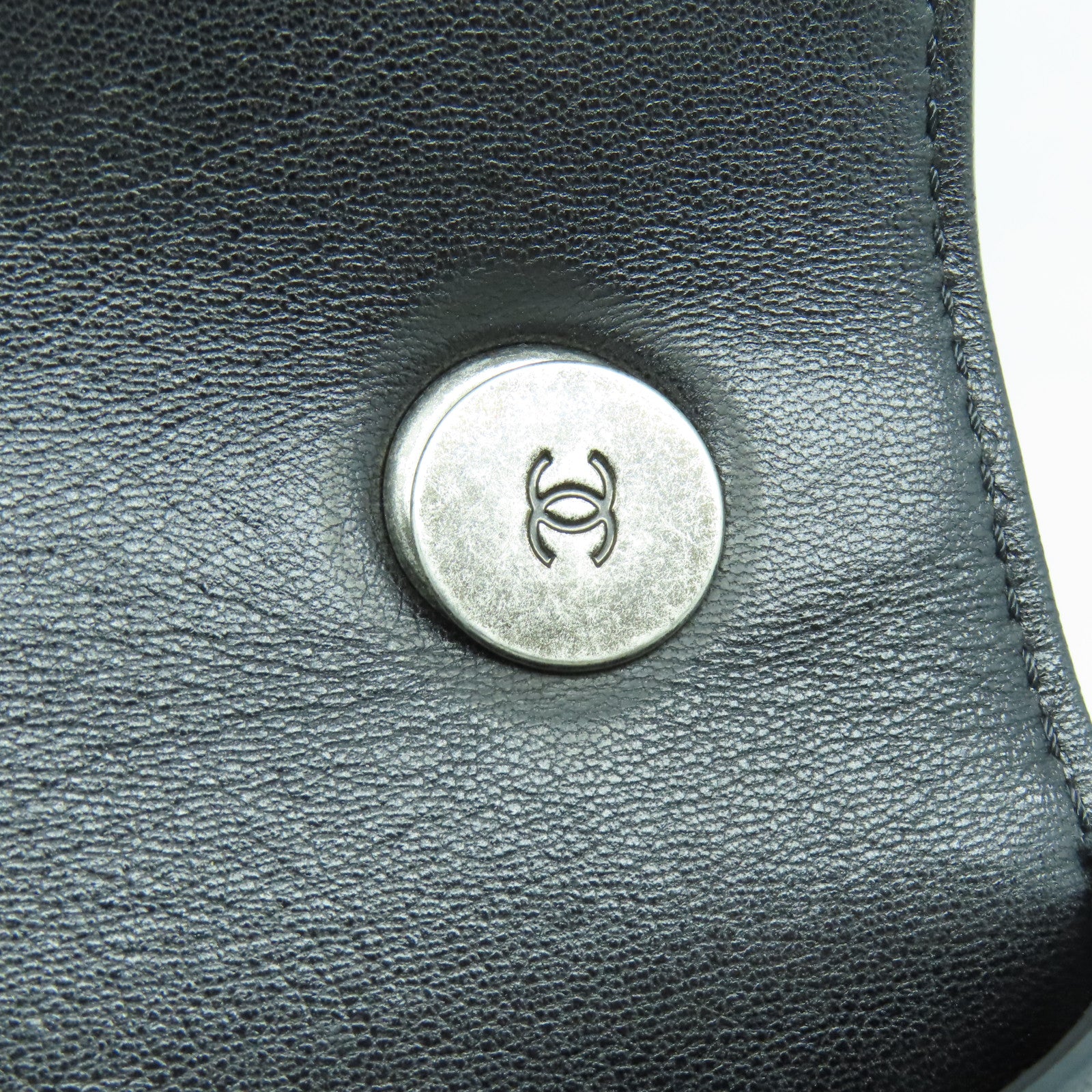 CHANEL 菱格牛皮皮革Chain Shoulder銀扣鏈帶肩背袋黑色