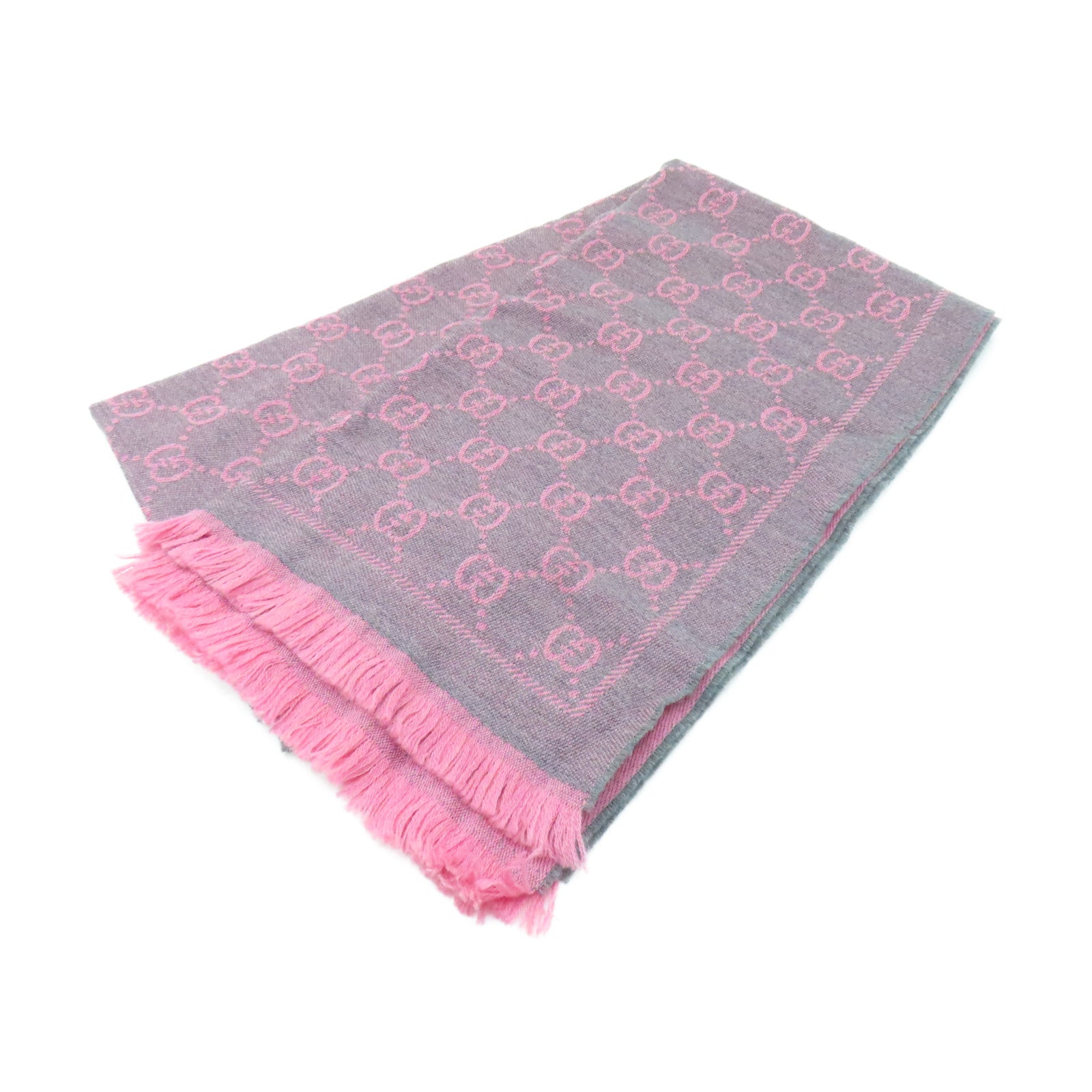 GUCCI 羊毛Muffler 48x180cm圍巾粉紅色/灰色