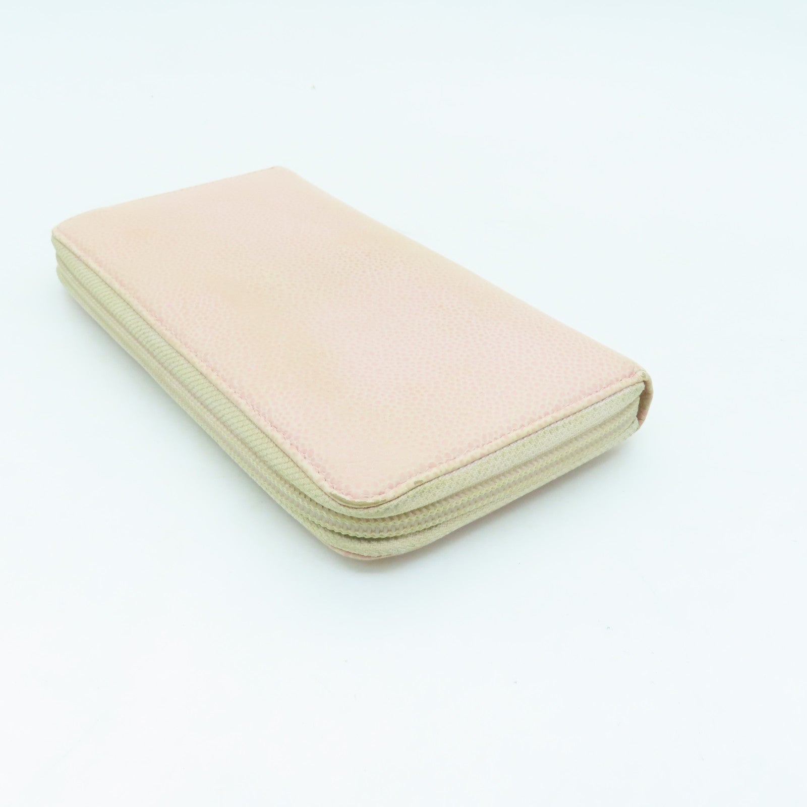 CHANEL Caviar Leather Zipper Long Wallet Silver Buckle Long Wallet Pink