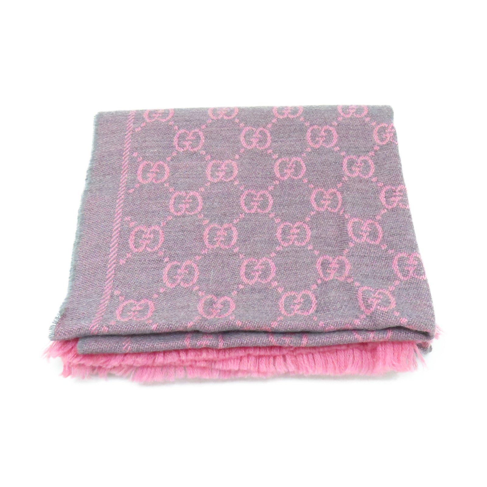 GUCCI 羊毛Muffler 48x180cm圍巾粉紅色/灰色
