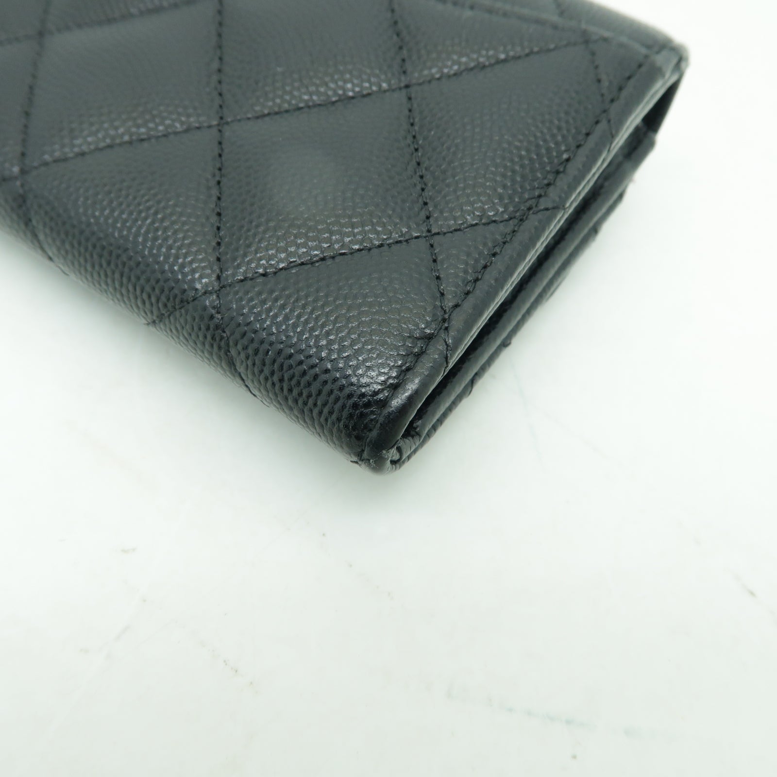 CHANEL 菱格Caviar皮革Wallet金扣錢包黒色