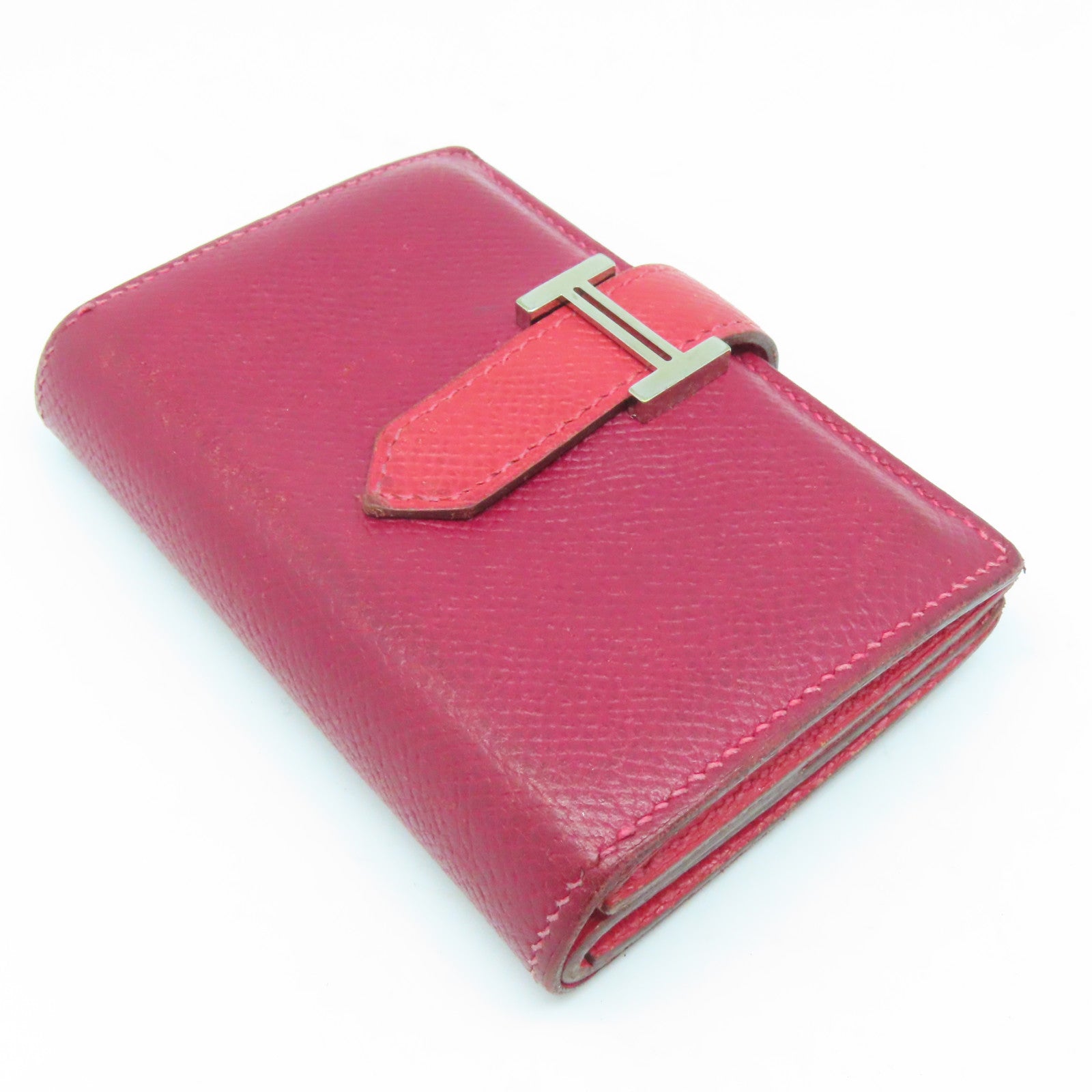 HERMES Epsom皮革Bearn Card Case銀扣卡片套暗紅/番茄紅