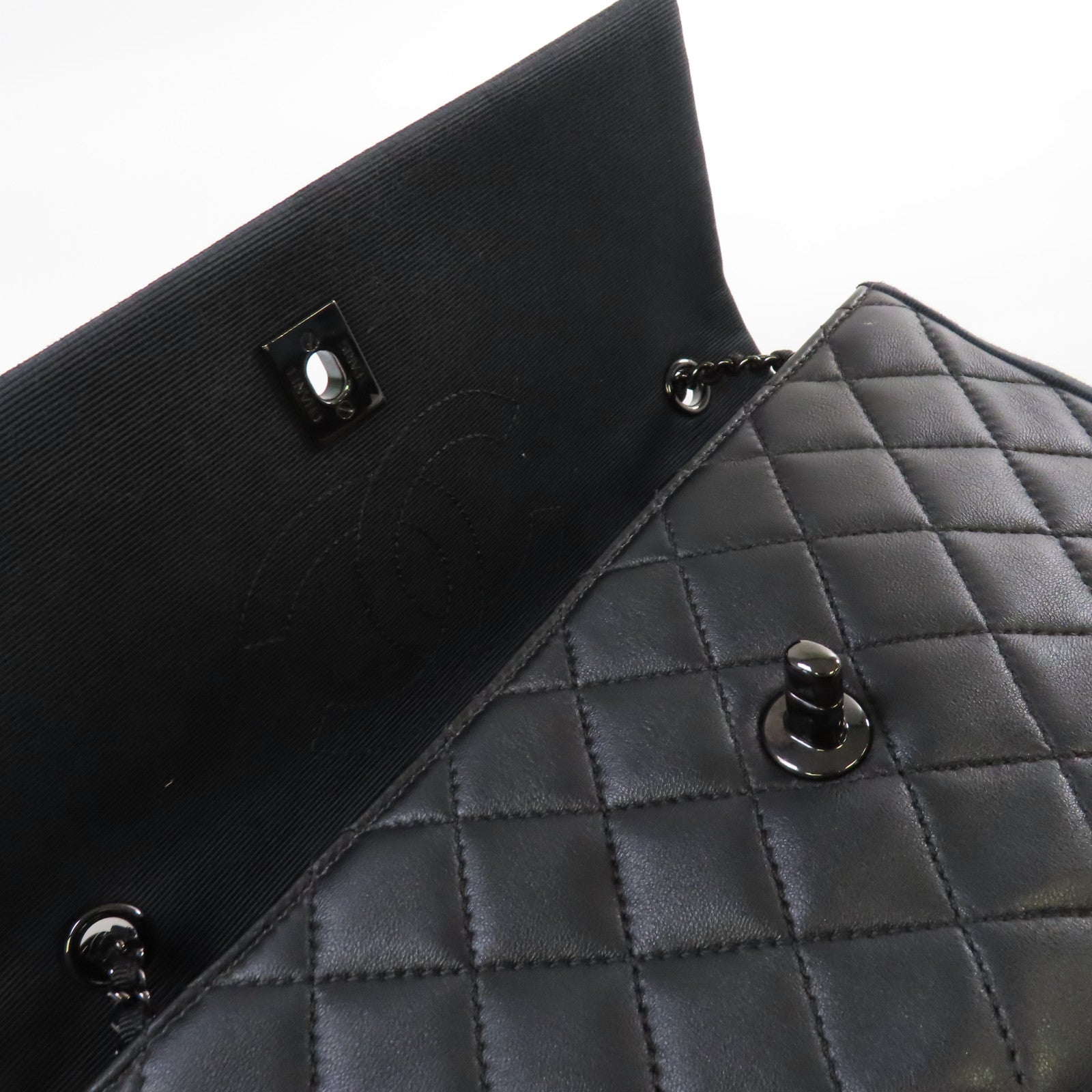 CHANEL 菱格羊皮皮革Chain Shoulder Bag鏈帶肩背袋黑色