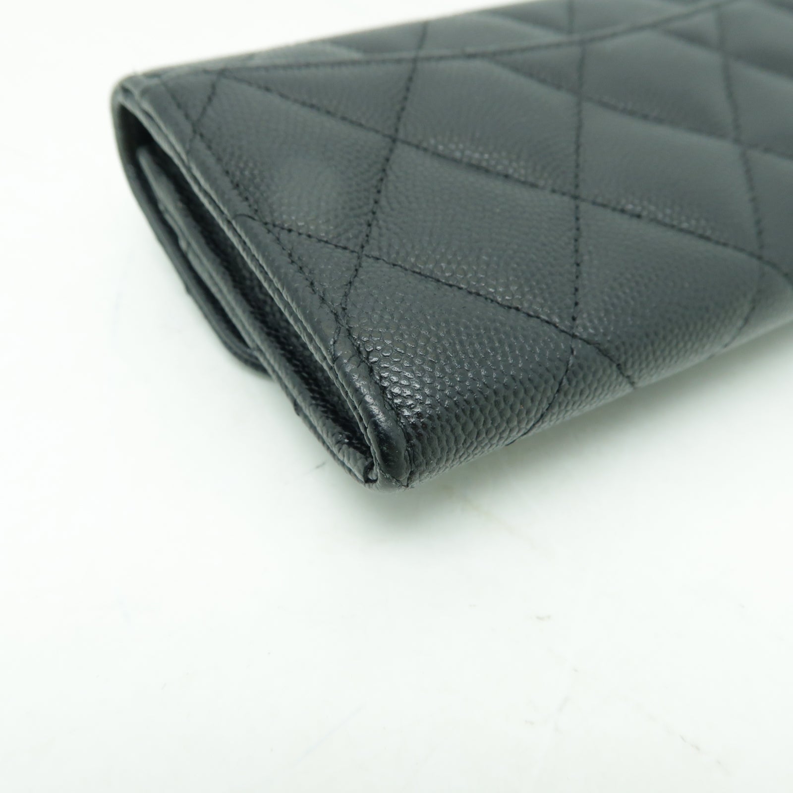 CHANEL 菱格Caviar皮革Wallet金扣錢包黒色