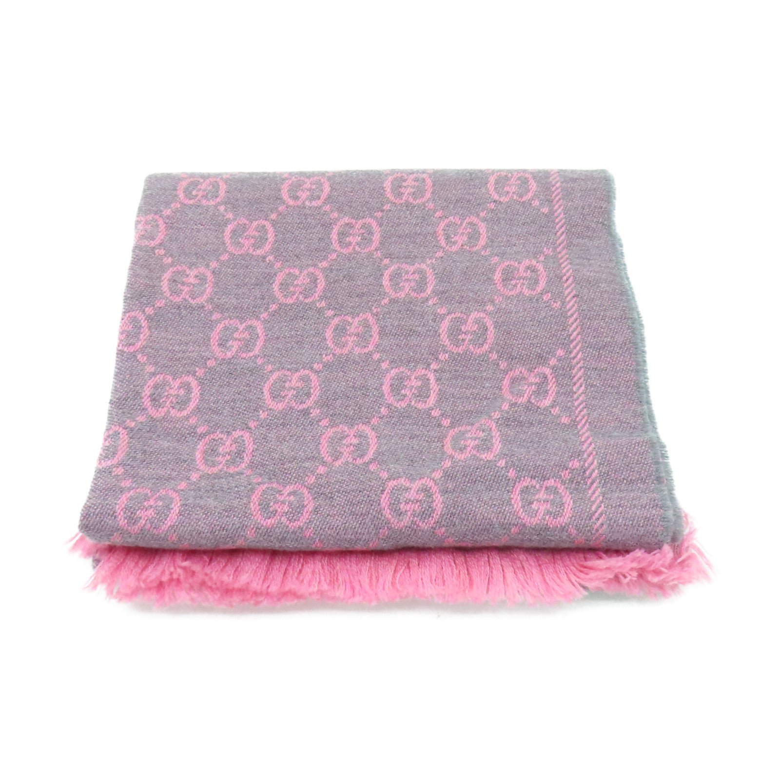 GUCCI 羊毛Muffler 48x180cm圍巾粉紅色/灰色