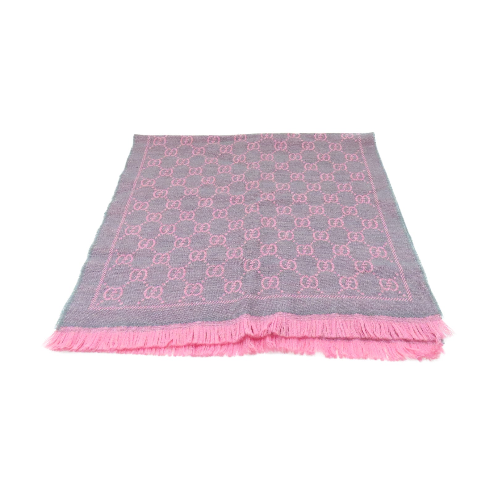GUCCI 羊毛Muffler 48x180cm圍巾粉紅色/灰色