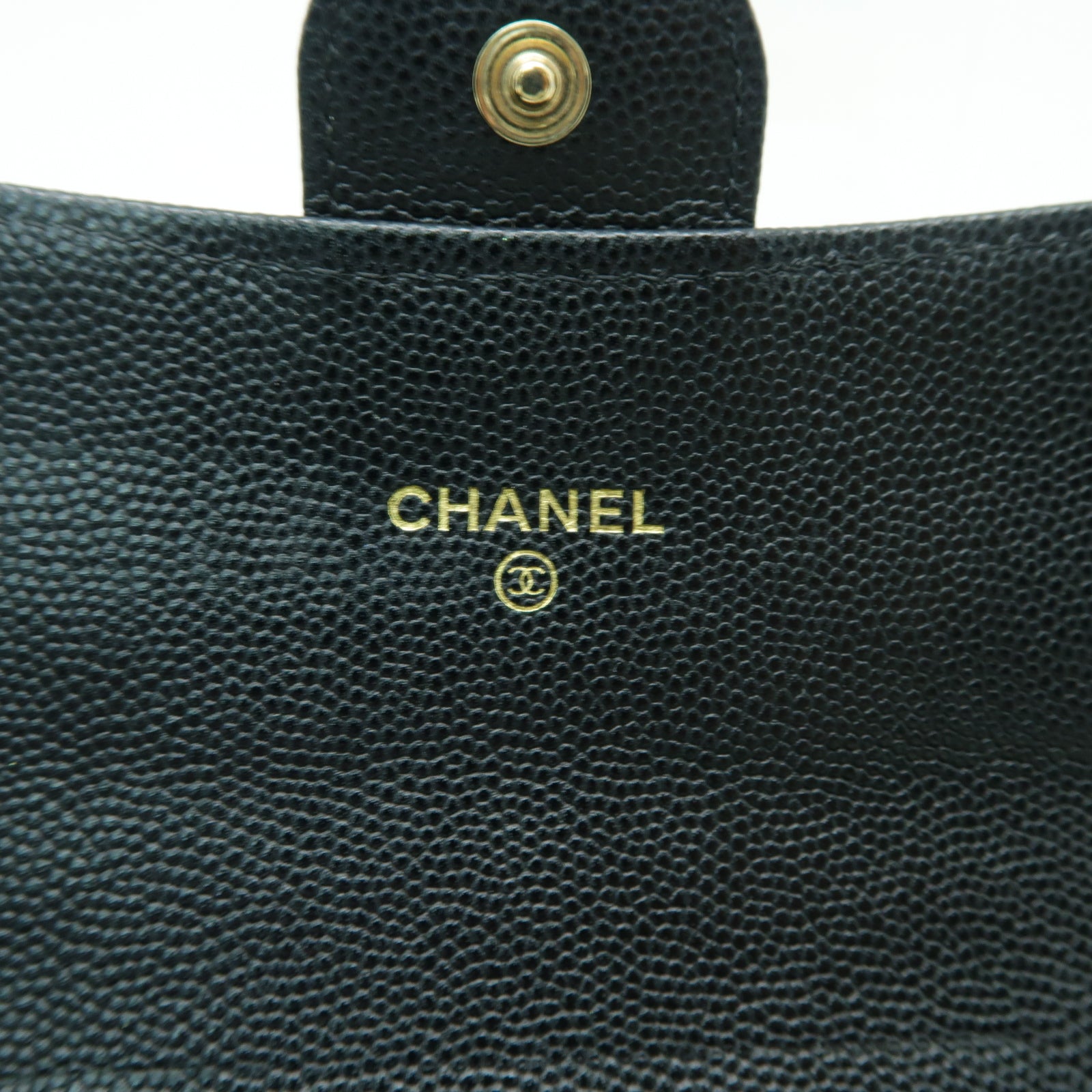 CHANEL 菱格Caviar皮革Wallet金扣錢包黒色