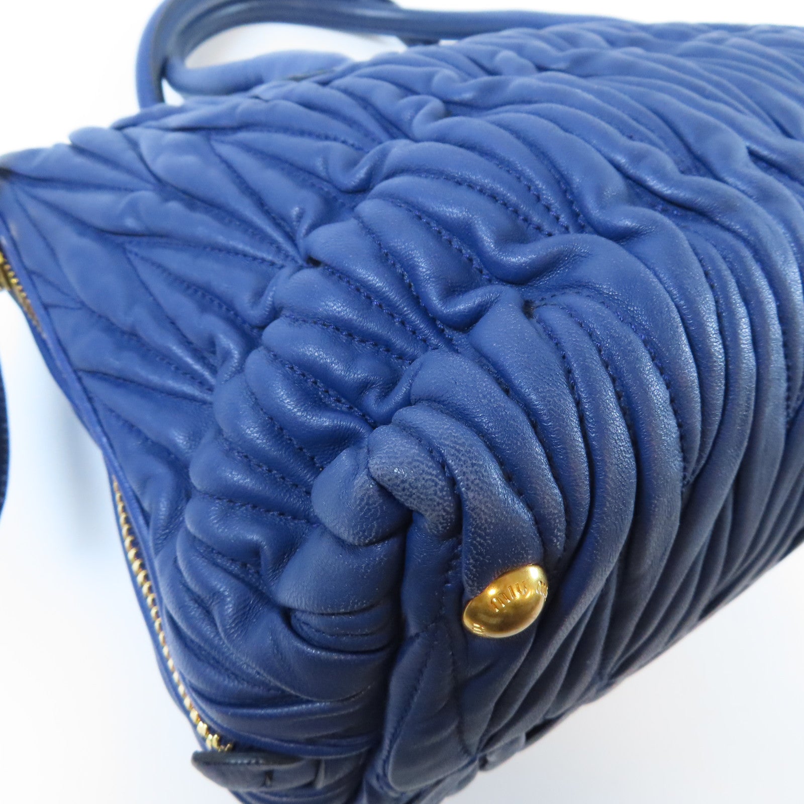 Miu Miu 牛皮皮革Handbag金扣手挽袋藍色