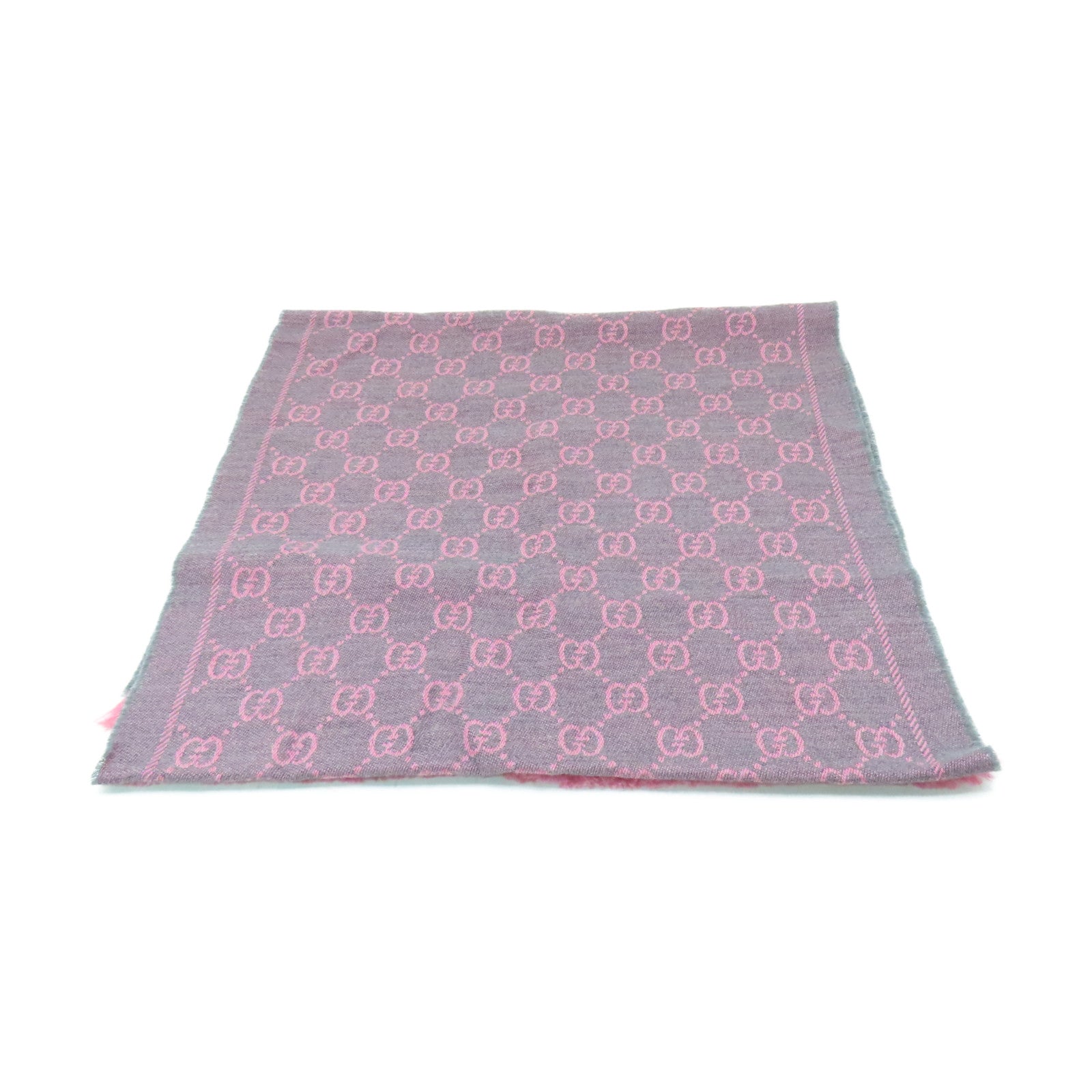 GUCCI 羊毛Muffler 48x180cm圍巾粉紅色/灰色