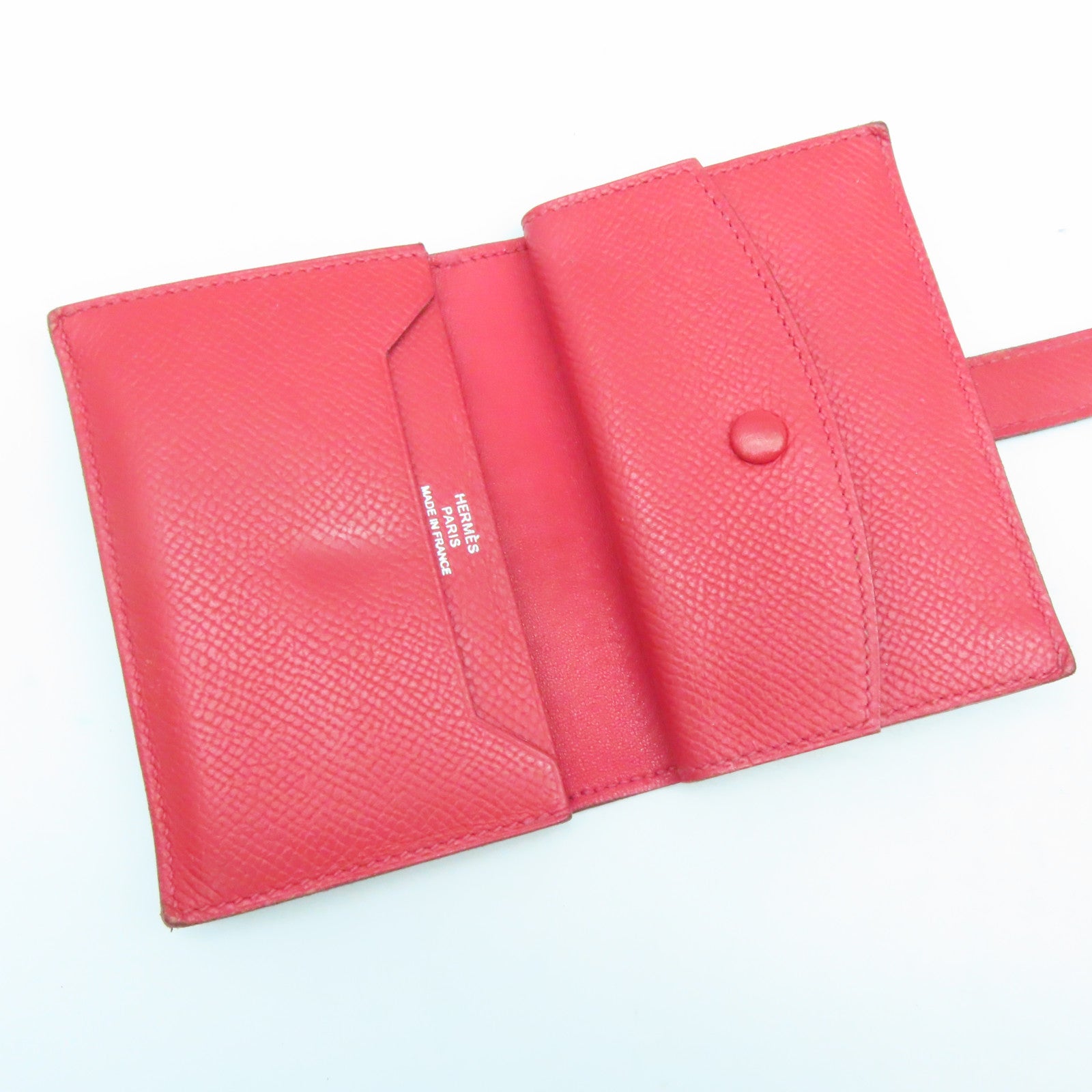 HERMES Epsom皮革Bearn Card Case銀扣卡片套暗紅/番茄紅