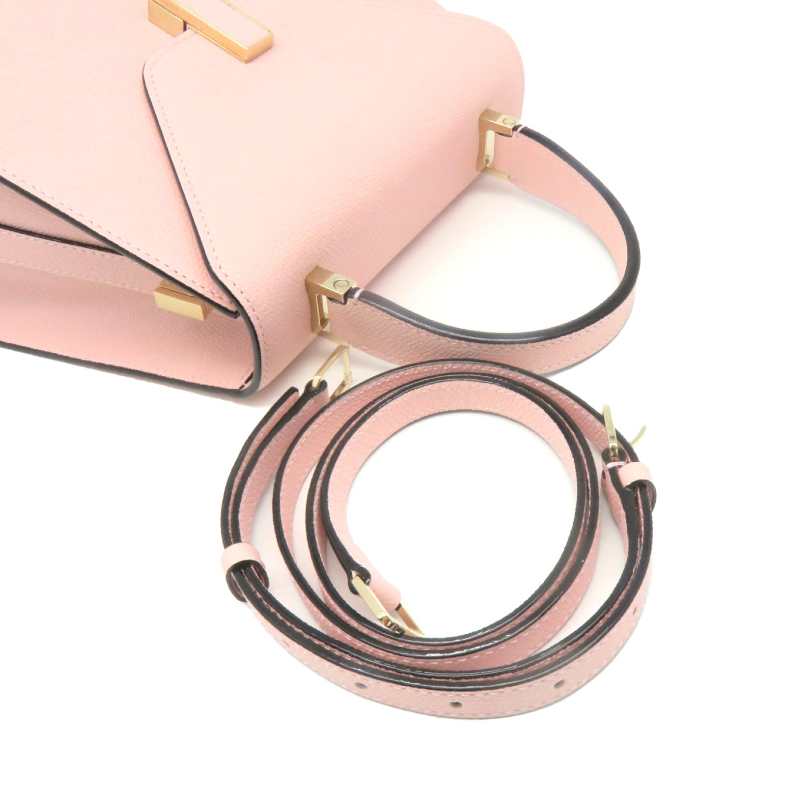 SELECTION Cowhide Leather Valextra Mini Textued 2Way Hand Bag Pink