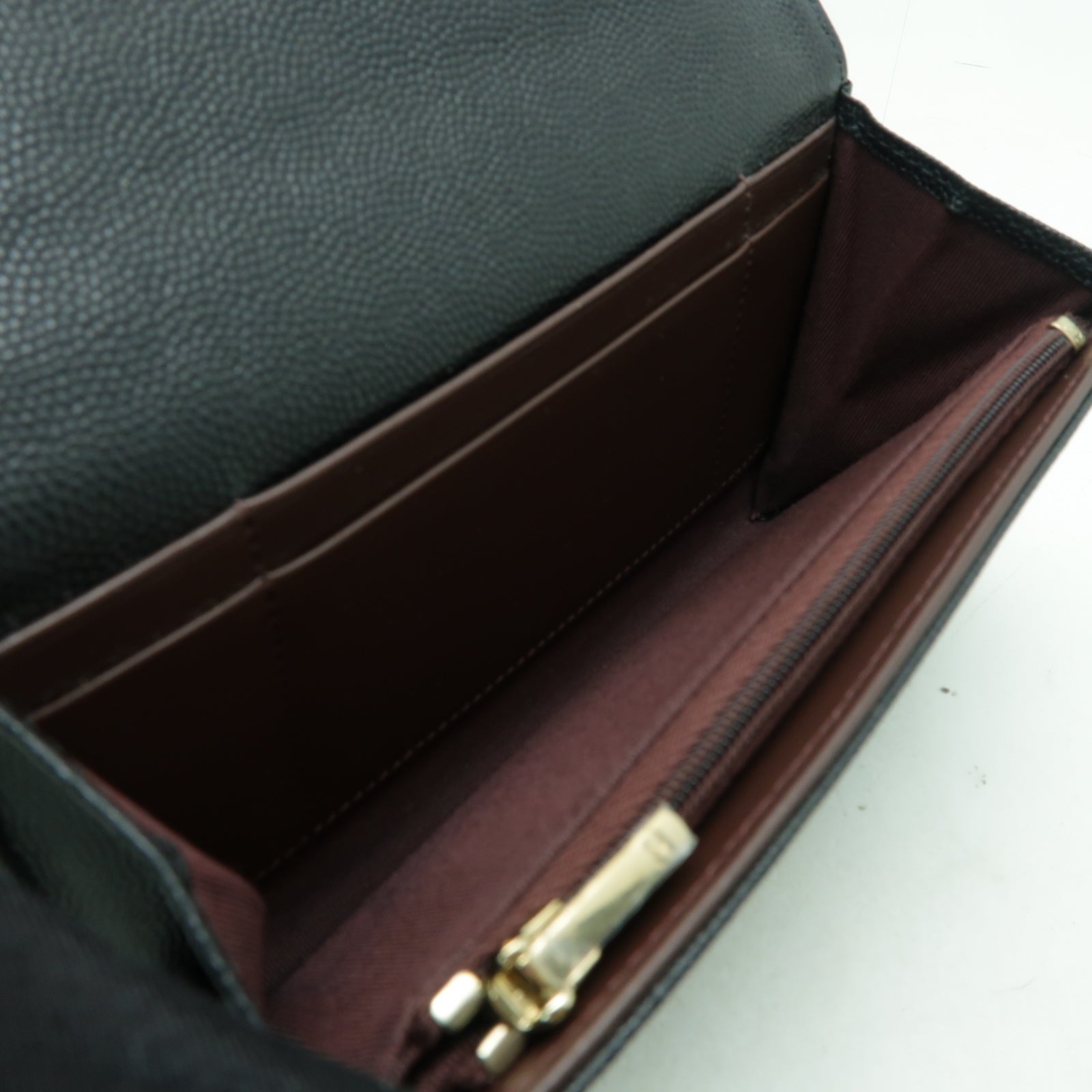 CHANEL 菱格Caviar皮革Wallet金扣錢包黒色