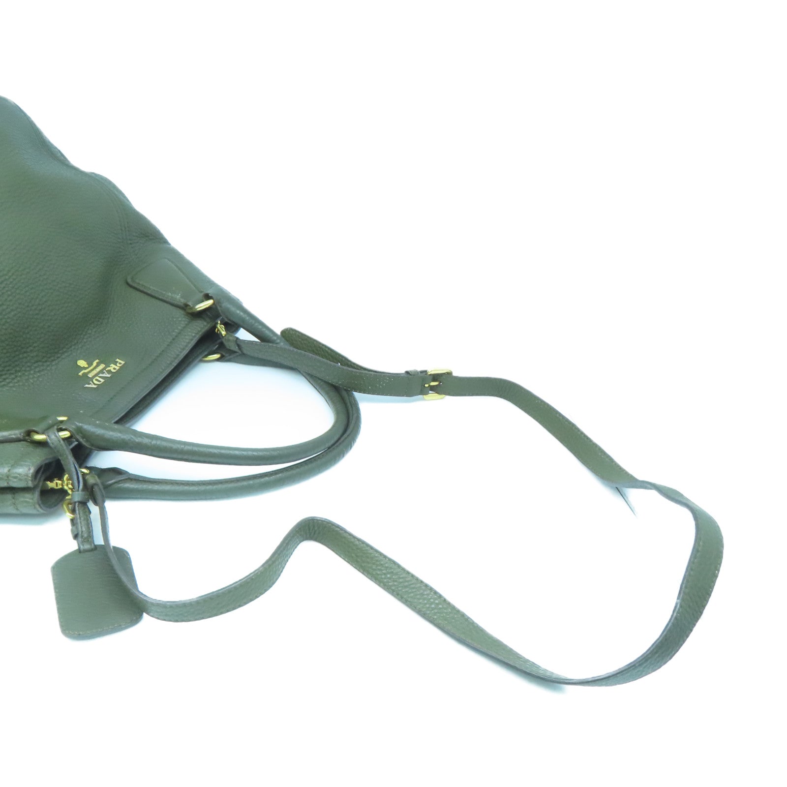 PRADA cowhide leather Shoulder Bag gold buckle handle shoulder bag green