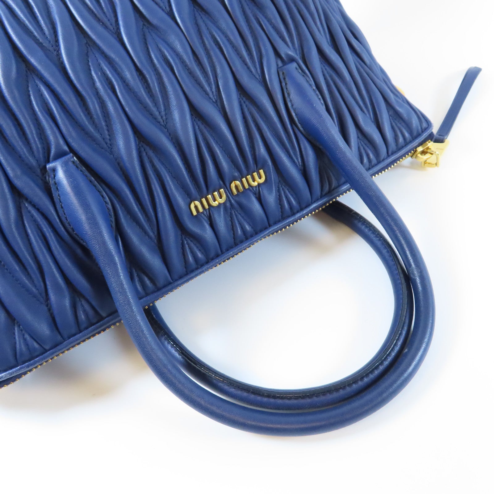 Miu Miu 牛皮皮革Handbag金扣手挽袋藍色