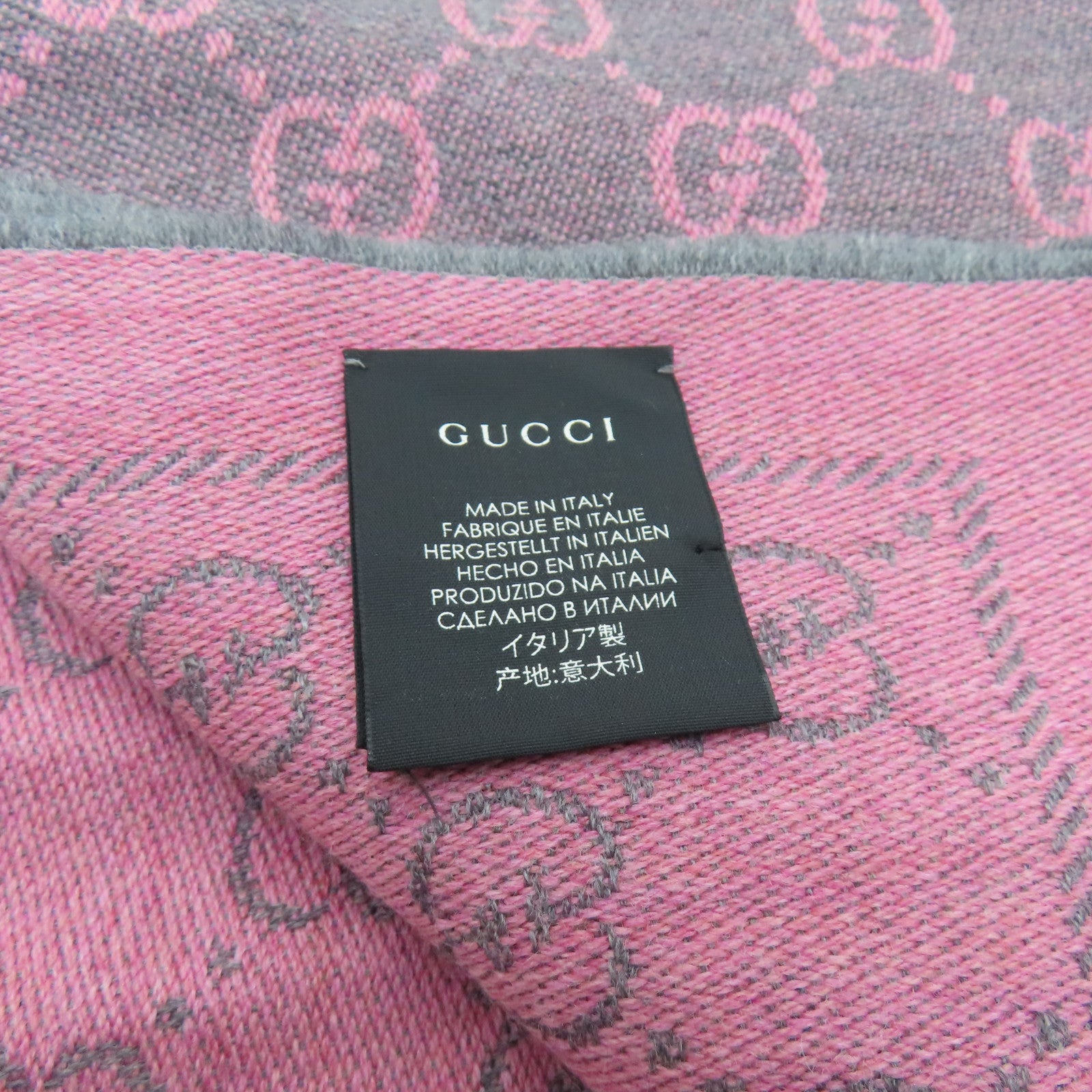 GUCCI 羊毛Muffler 48x180cm圍巾粉紅色/灰色