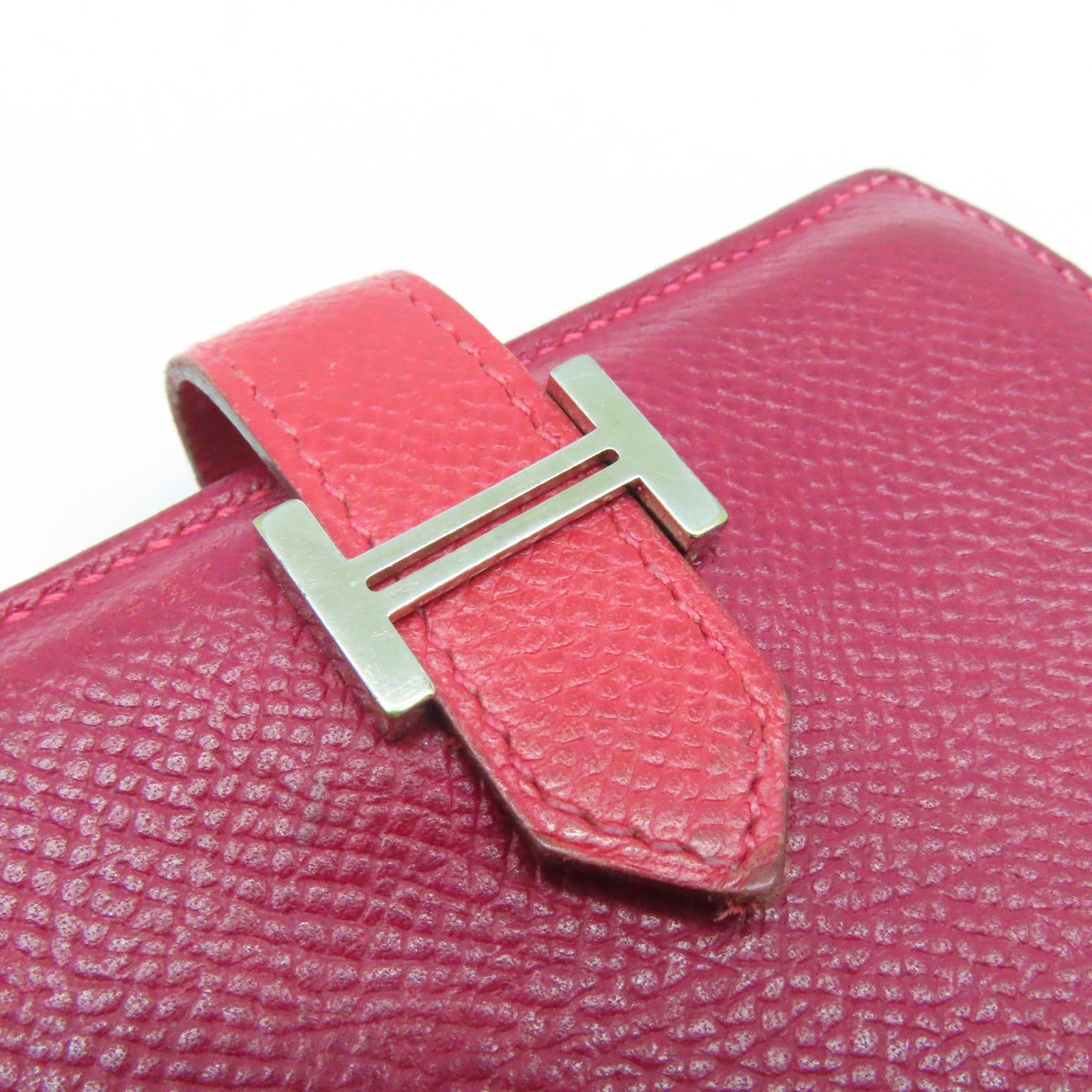 HERMES Epsom皮革Bearn Card Case銀扣卡片套暗紅/番茄紅
