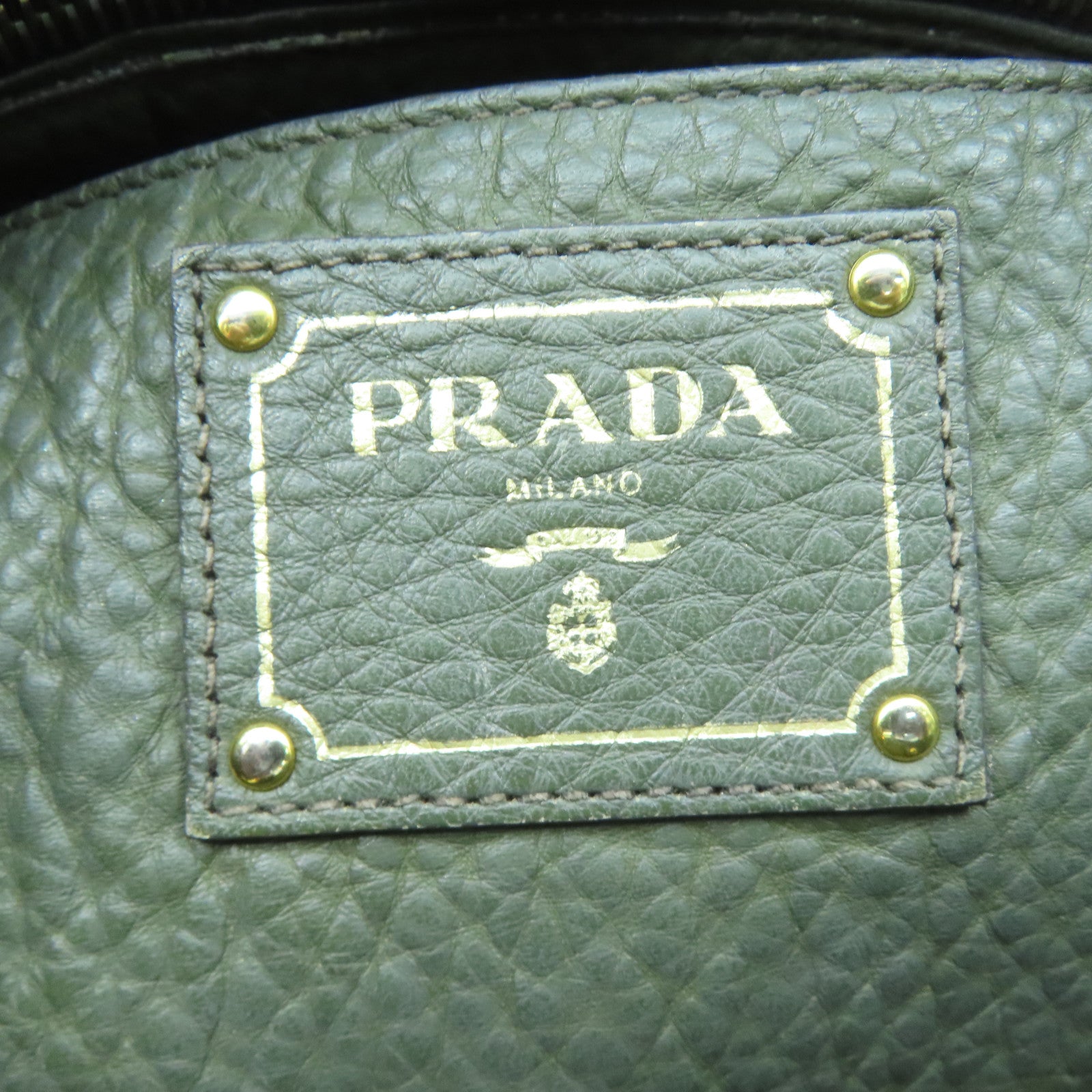 PRADA cowhide leather Shoulder Bag gold buckle handle shoulder bag green