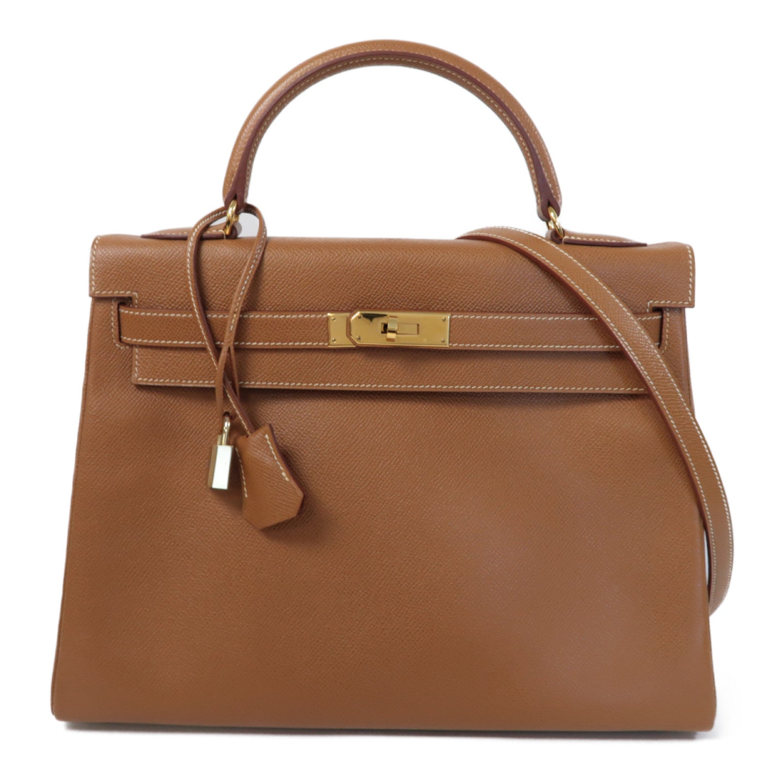 HERMES Epsom皮革Kelly 32金扣手挽肩背兩用袋啡色
