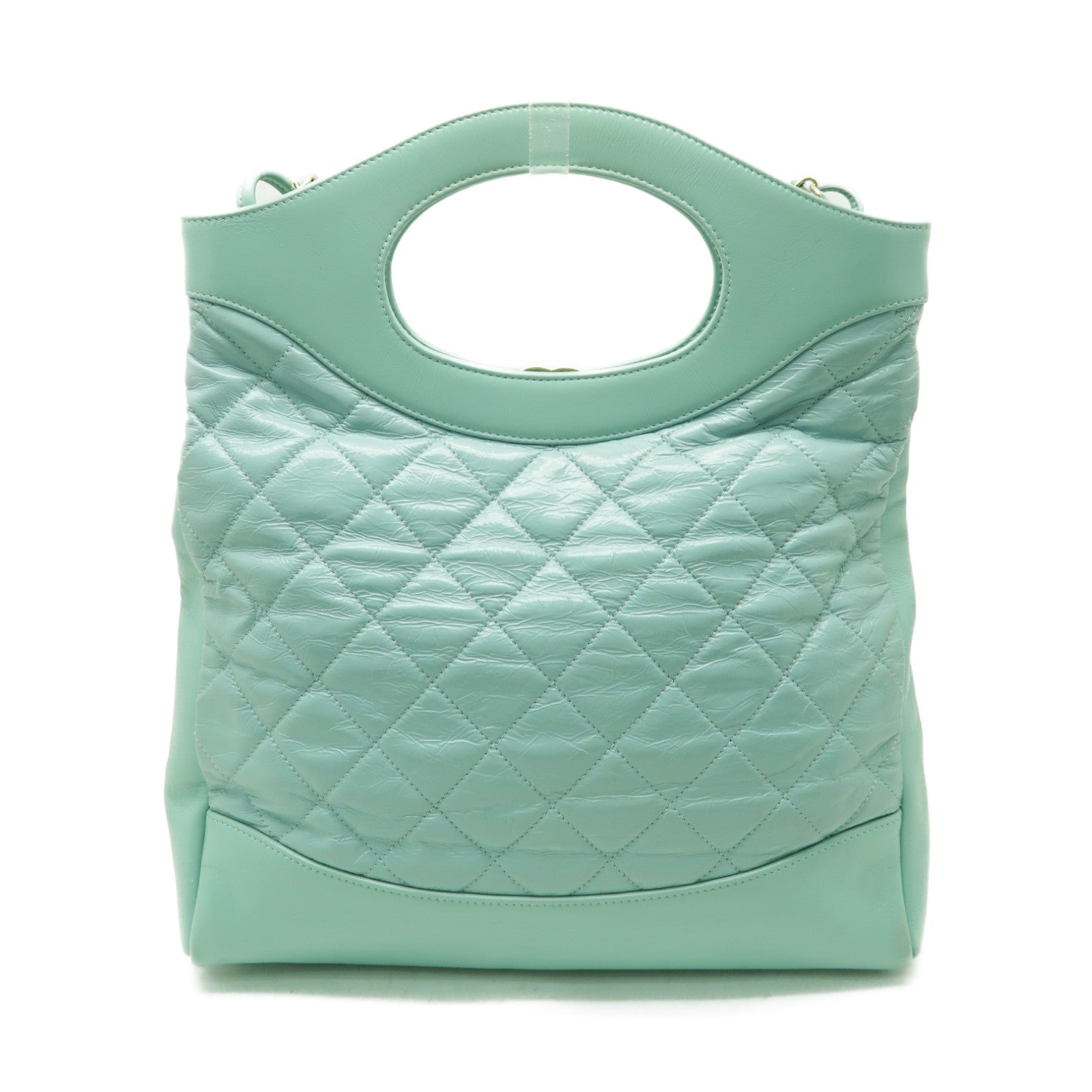 CHANEL 菱格Aged Calf皮革Shoulder Bag金扣手挽肩背兩用袋綠色