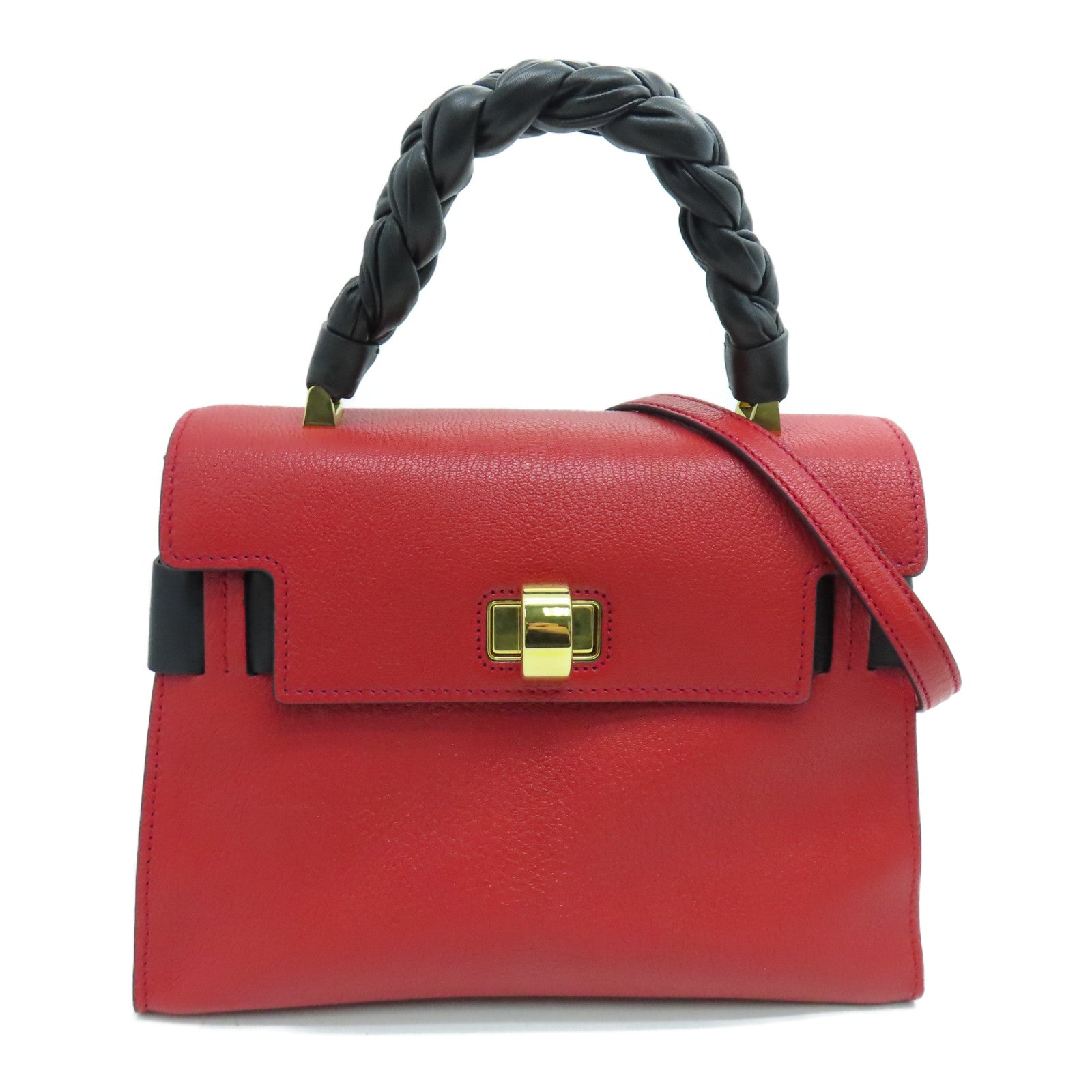 Miu Miu Cowhide Leather 2Way Shoulder Gold Buckle Handle Shoulder Bag Red/Black