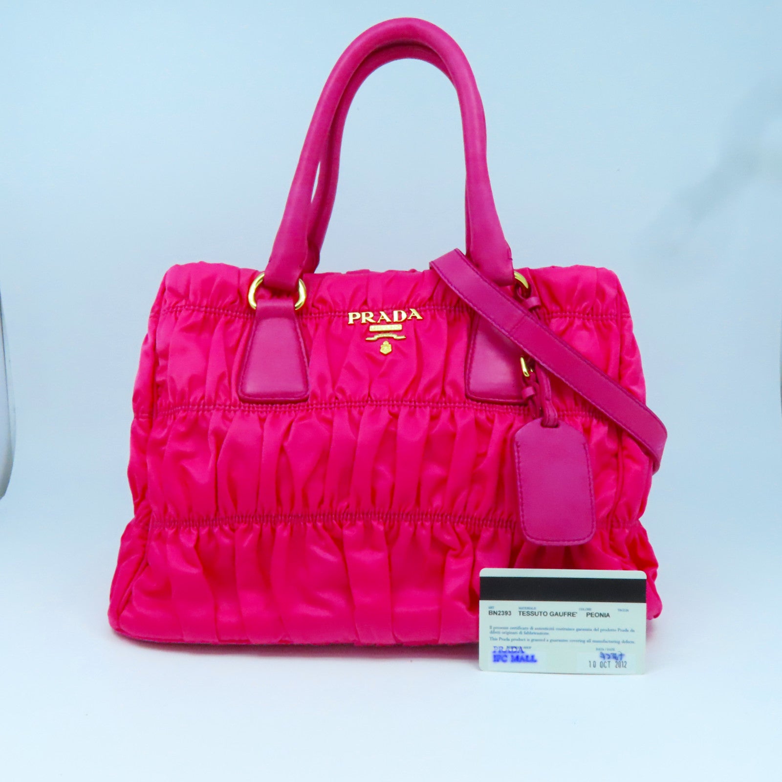 PRADA 尼龍2Way Shoulder金扣手挽肩背兩用袋粉紅色