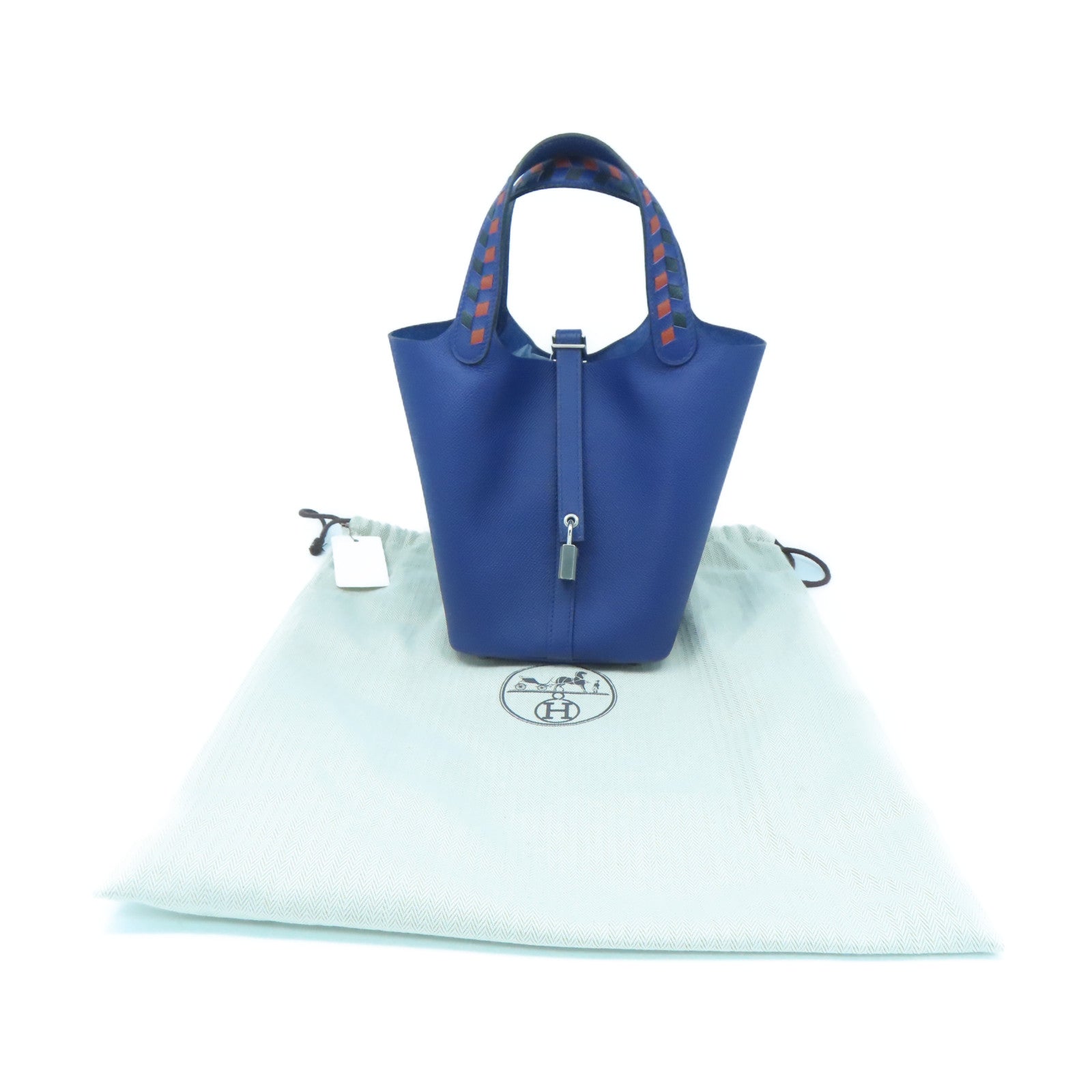 HERMES Epsom Leather Picotin PM Silver Buckle Handle Bag Sapphire Blue