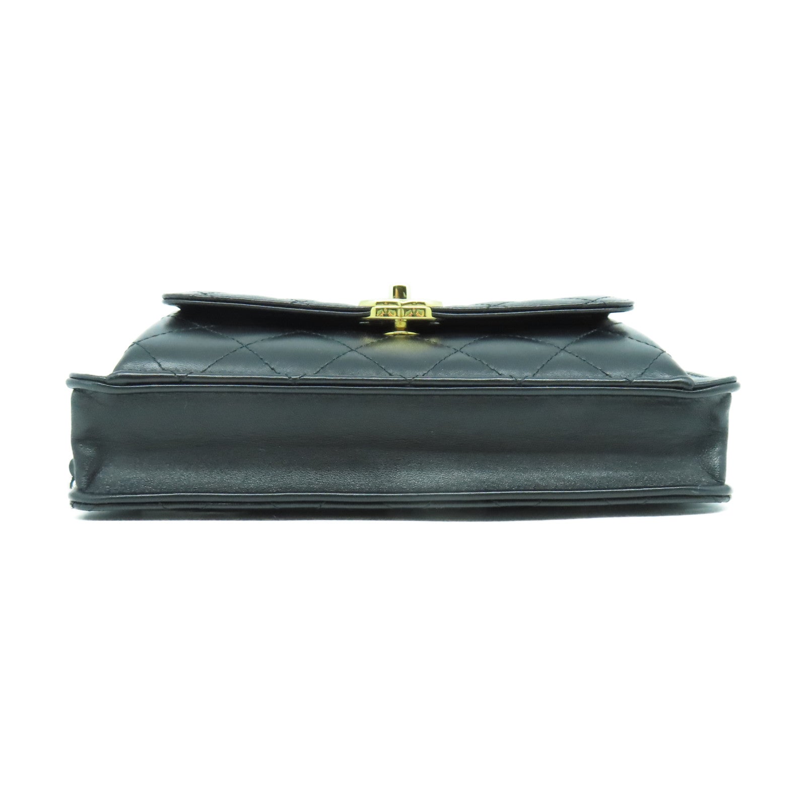 CHANEL 菱格羊皮皮革Waist Bag金扣/銀扣腰包黑色