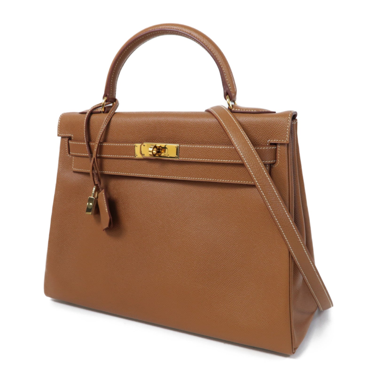 HERMES Epsom皮革Kelly 32金扣手挽肩背兩用袋啡色