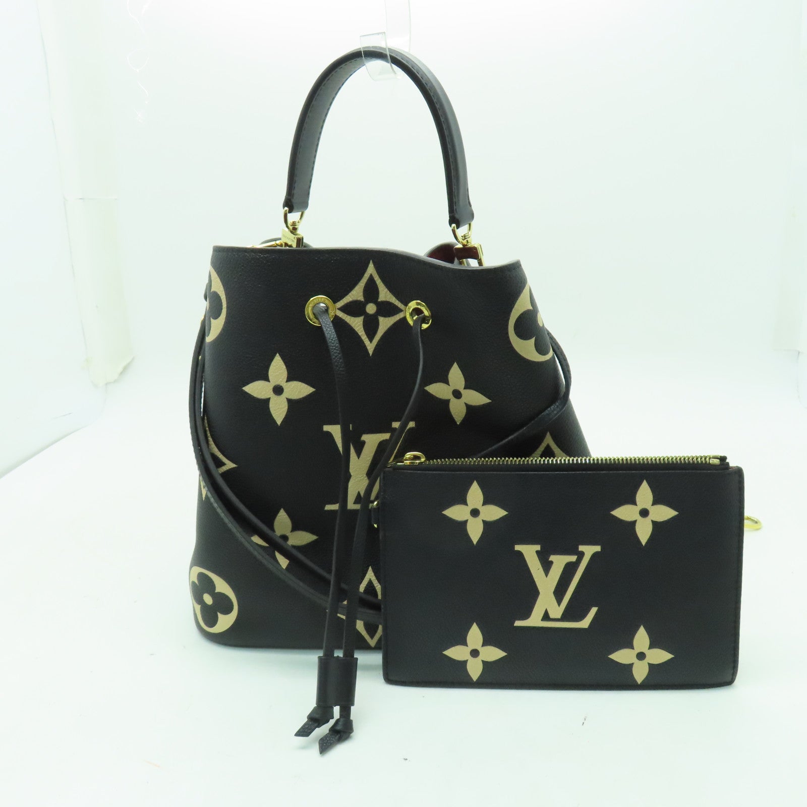 LOUIS VUITTON Monogram Empreinte Neo Noe MM金扣手挽肩背兩用袋黑色