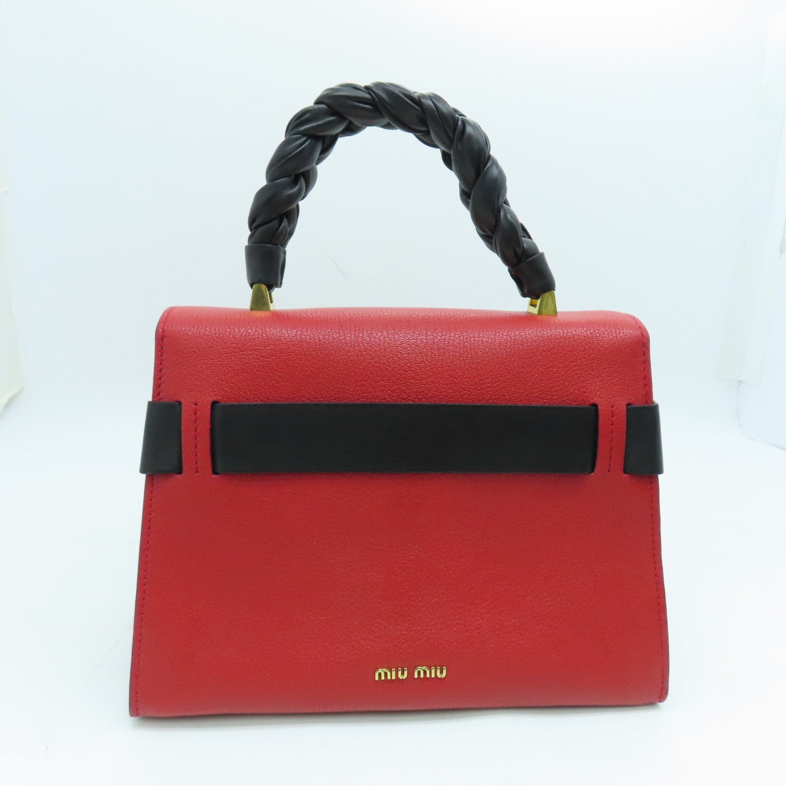 Miu Miu Cowhide Leather 2Way Shoulder Gold Buckle Handle Shoulder Bag Red/Black