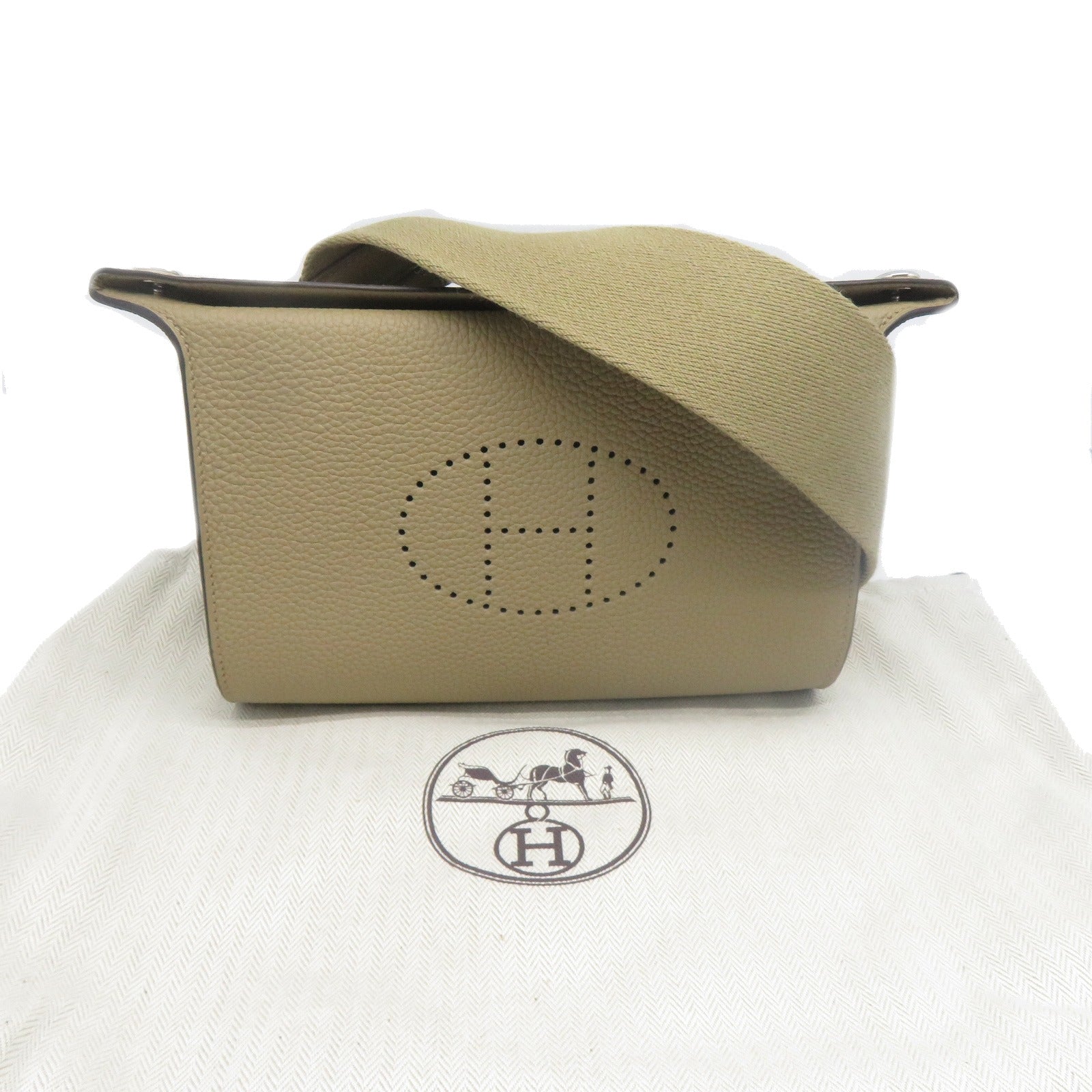 HERMES Togo皮革Vide Poches銀扣肩背袋灰色
