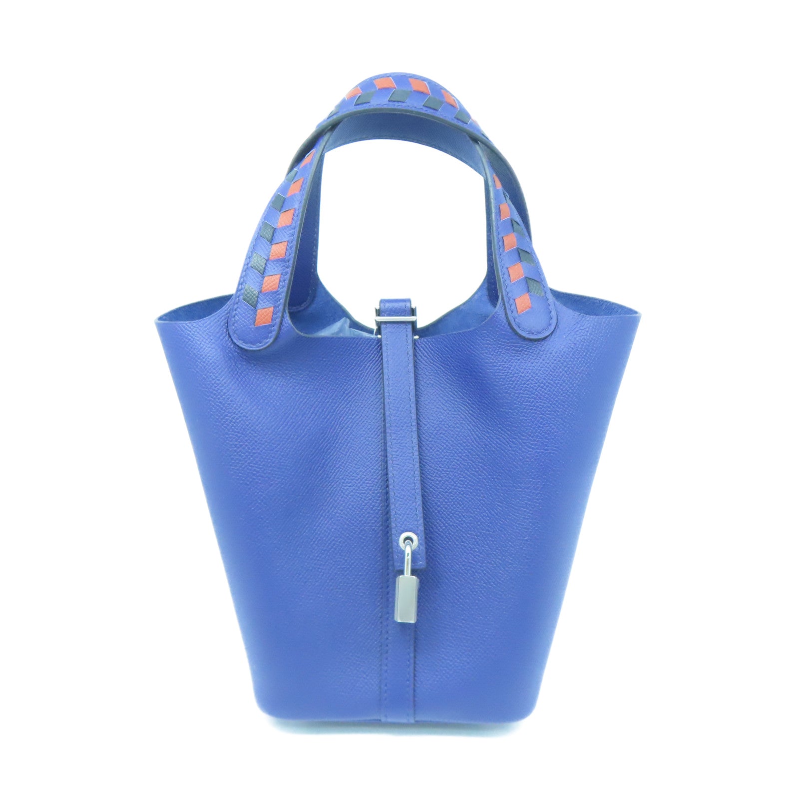HERMES Epsom Leather Picotin PM Silver Buckle Handle Bag Sapphire Blue