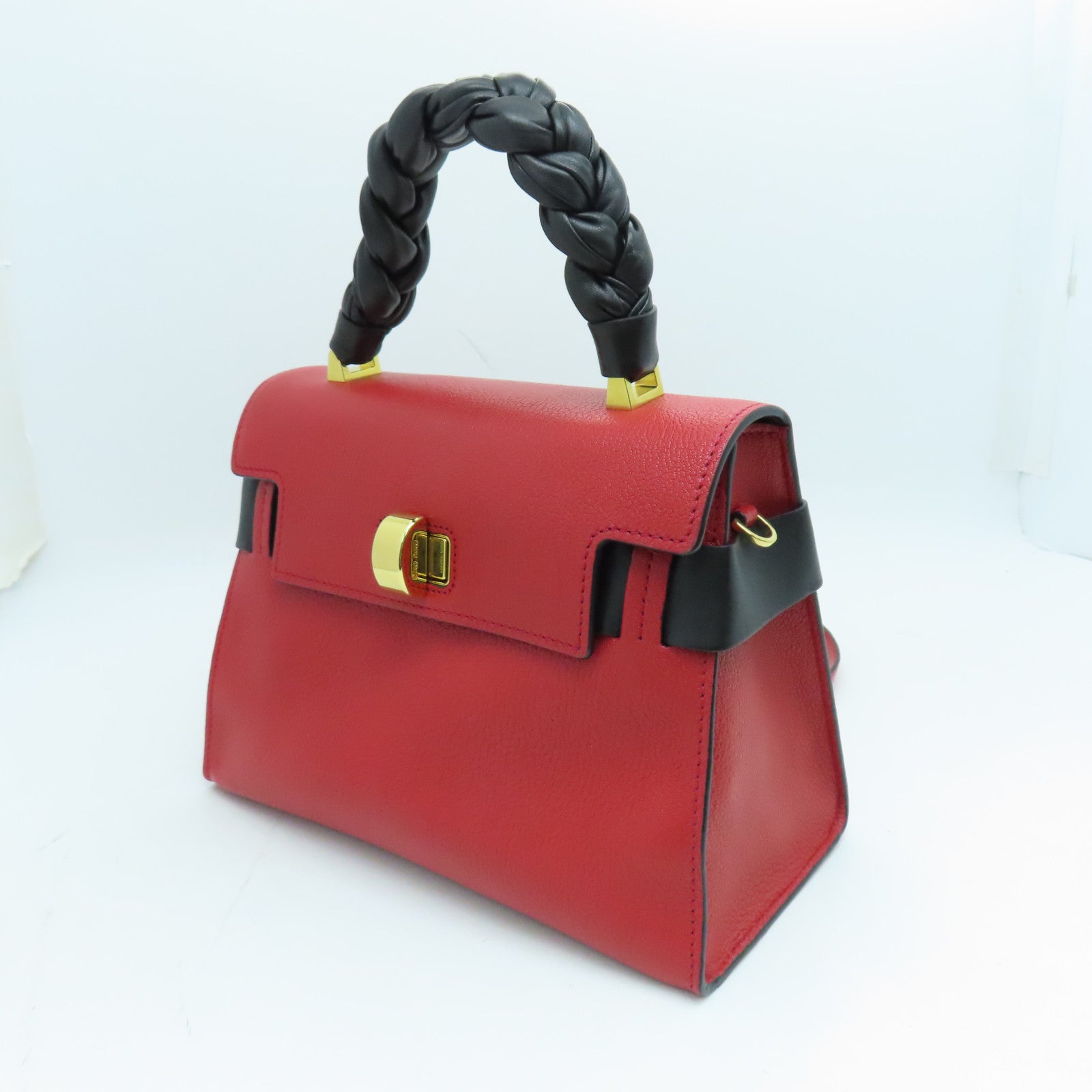 Miu Miu Cowhide Leather 2Way Shoulder Gold Buckle Handle Shoulder Bag Red/Black