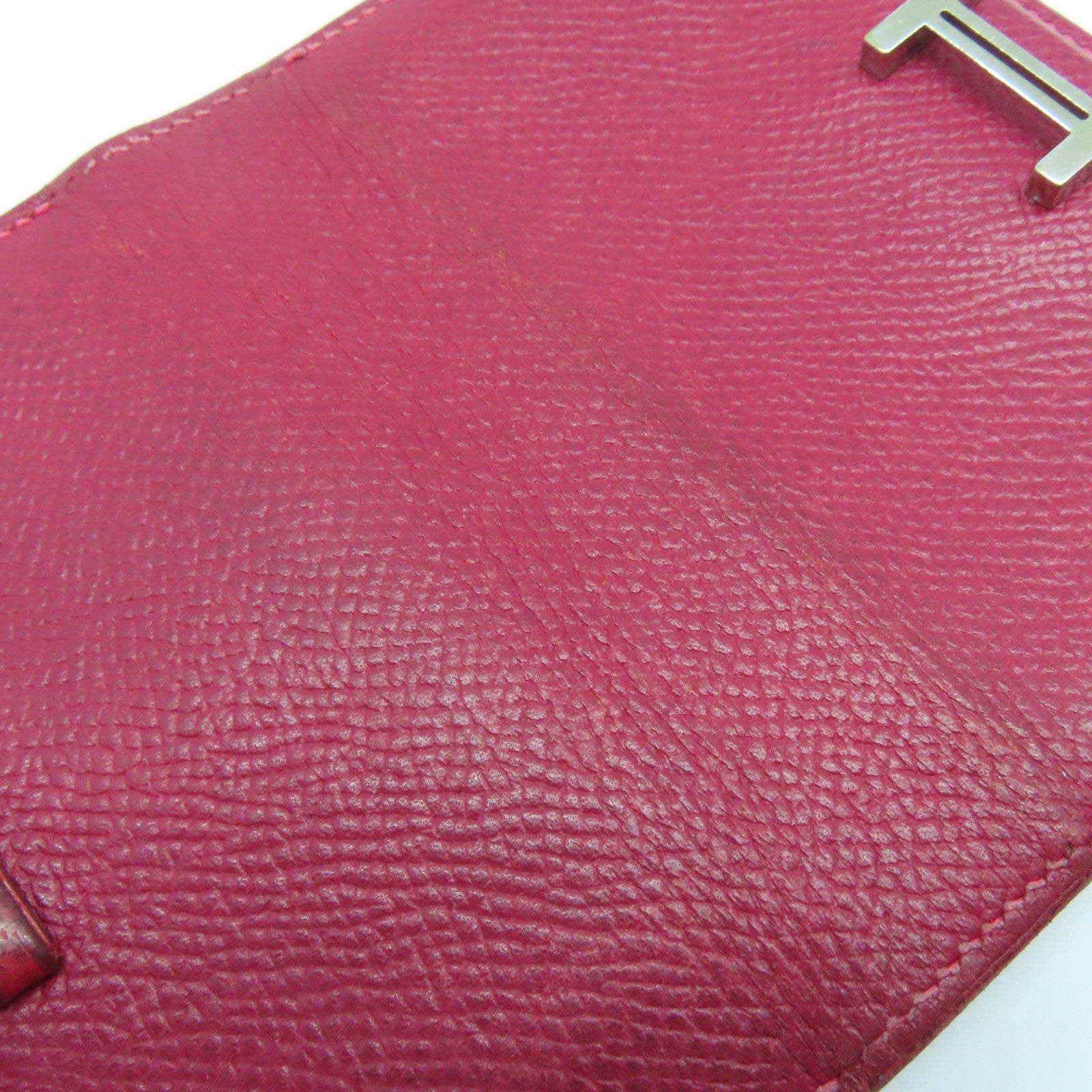 HERMES Epsom皮革Bearn Card Case銀扣卡片套暗紅/番茄紅