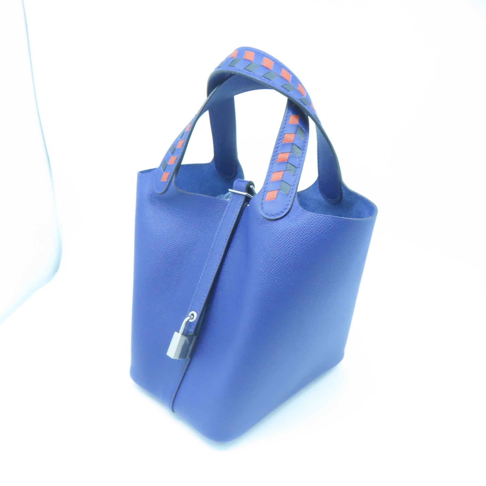HERMES Epsom Leather Picotin PM Silver Buckle Handle Bag Sapphire Blue