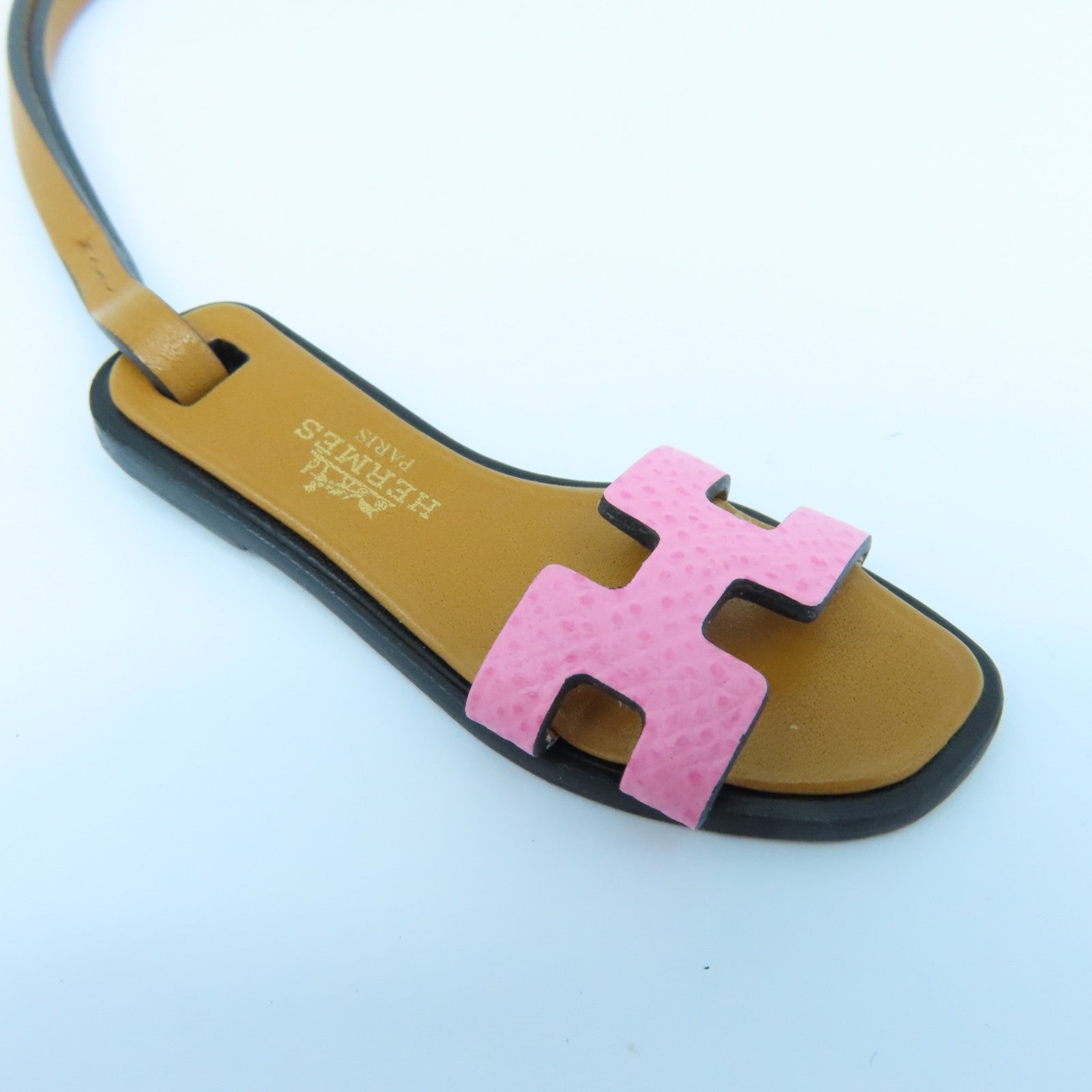HERMES Leather Oran Nano Charm Charm Brown/Pink
