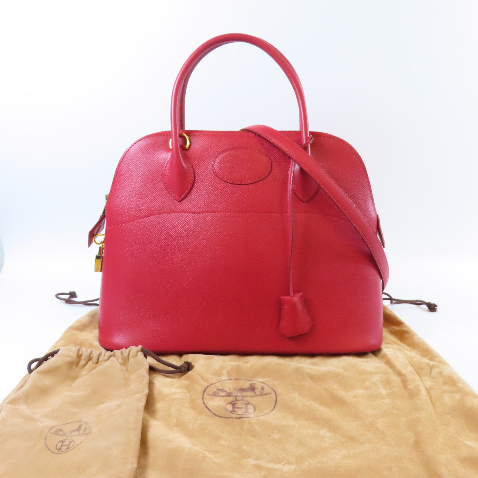 HERMES Courchevel皮革Bolide 31金扣手挽肩背兩用袋紅色